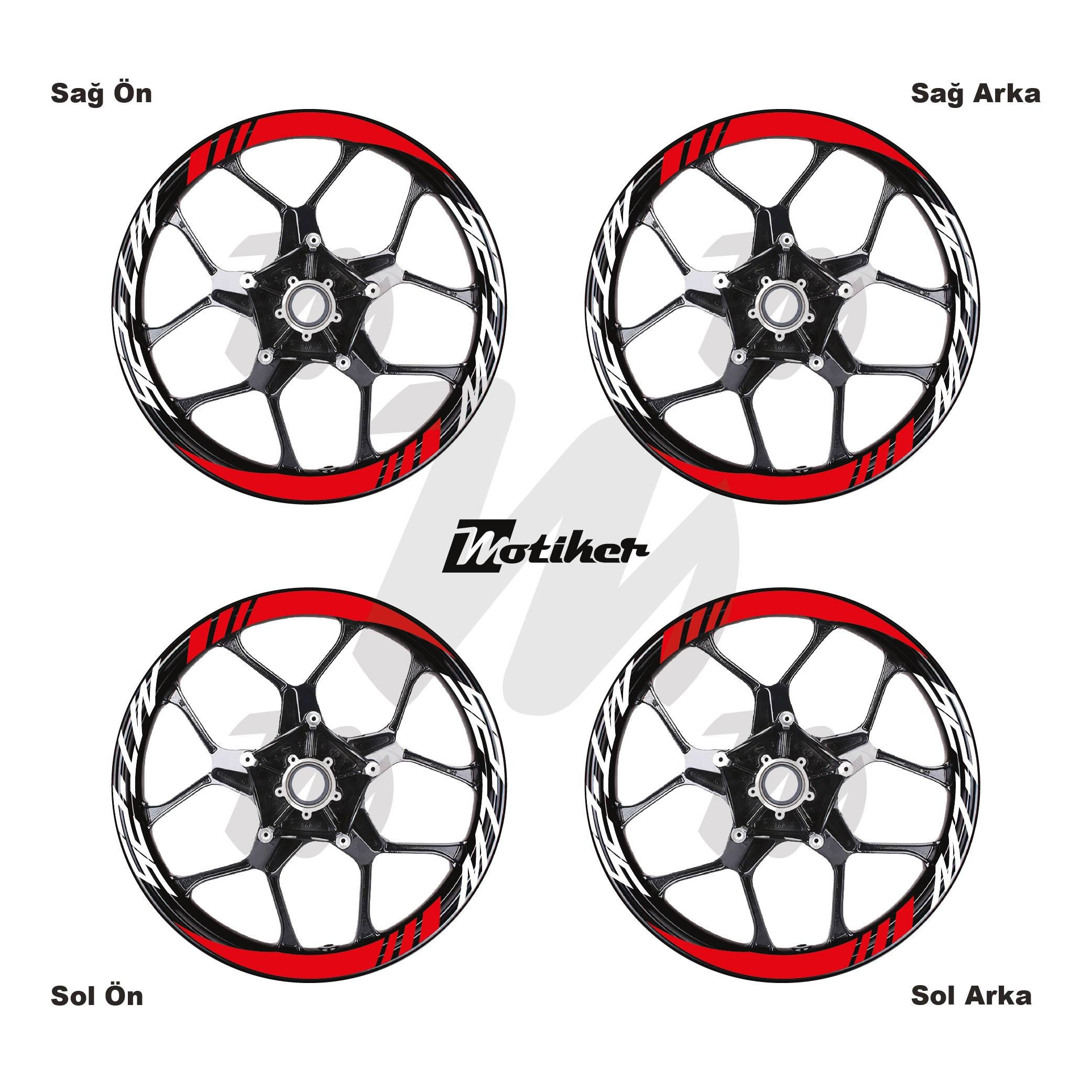 MT-25Yamaha MT-25 Geniş Jant Sticker Modeli 16'lı Kırmızı Beyaz