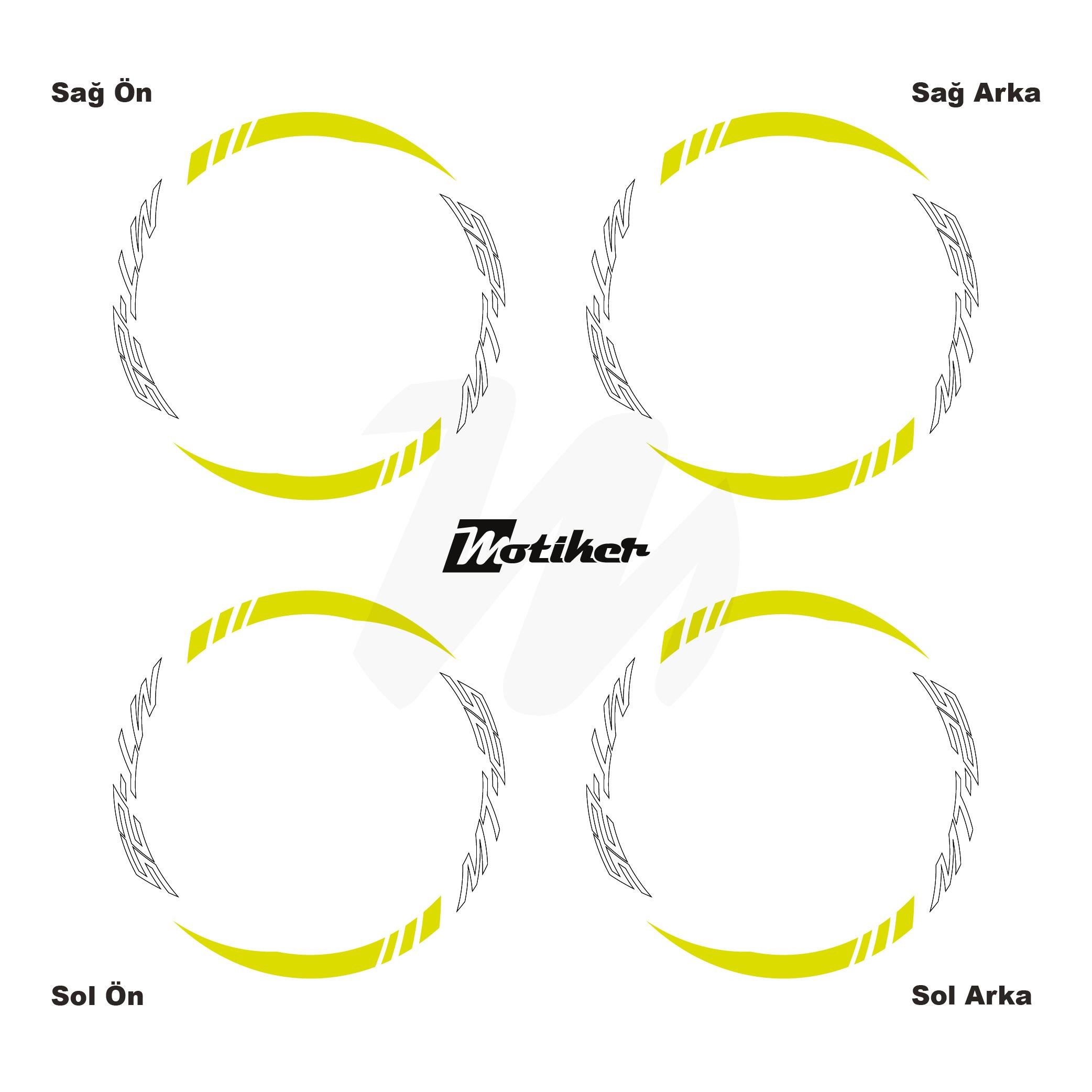 MT-25Yamaha MT-25 Geniş Jant Sticker Modeli 16'lı Neon Sarı Beyaz