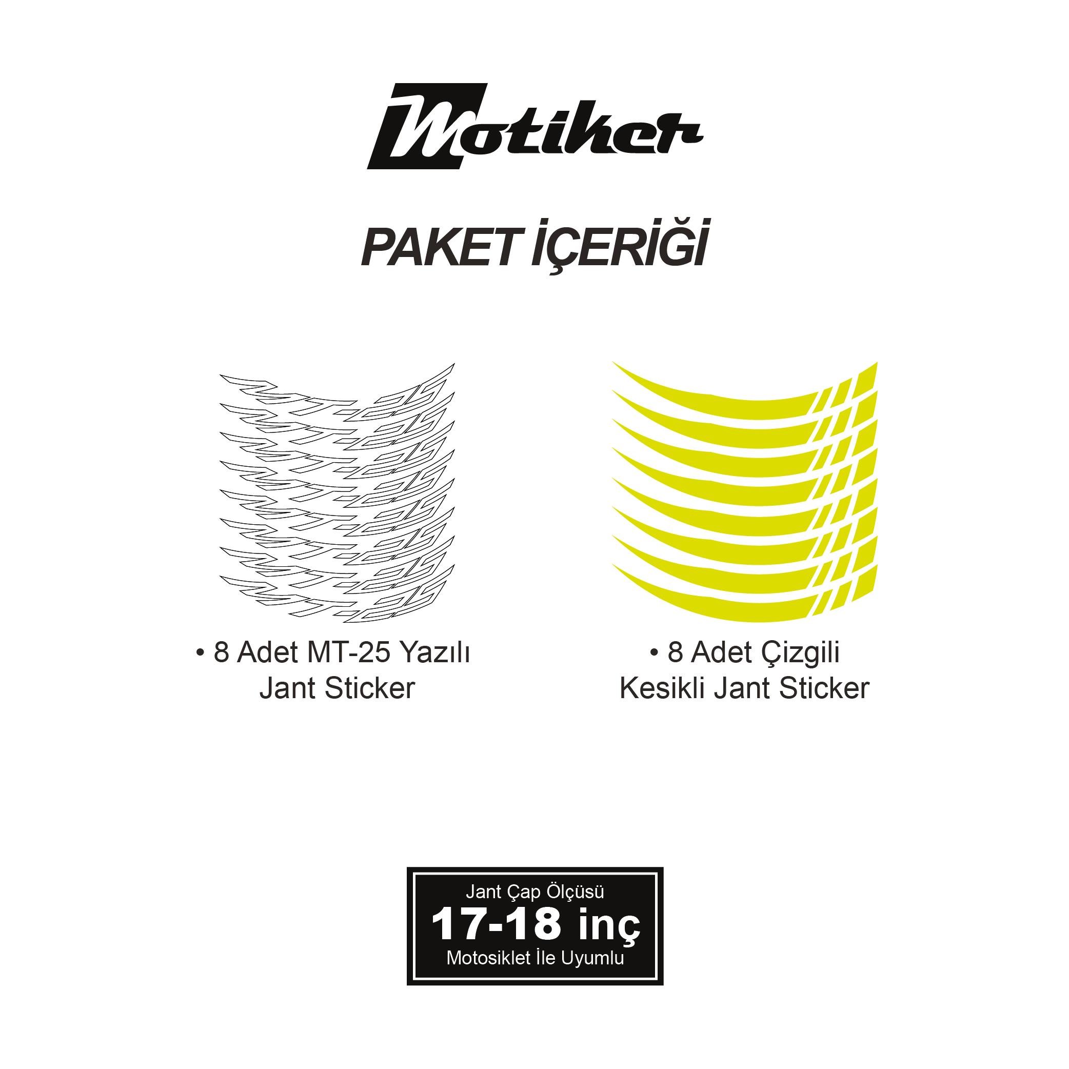 MT-25Yamaha MT-25 Geniş Jant Sticker Modeli 16'lı Neon Sarı Beyaz