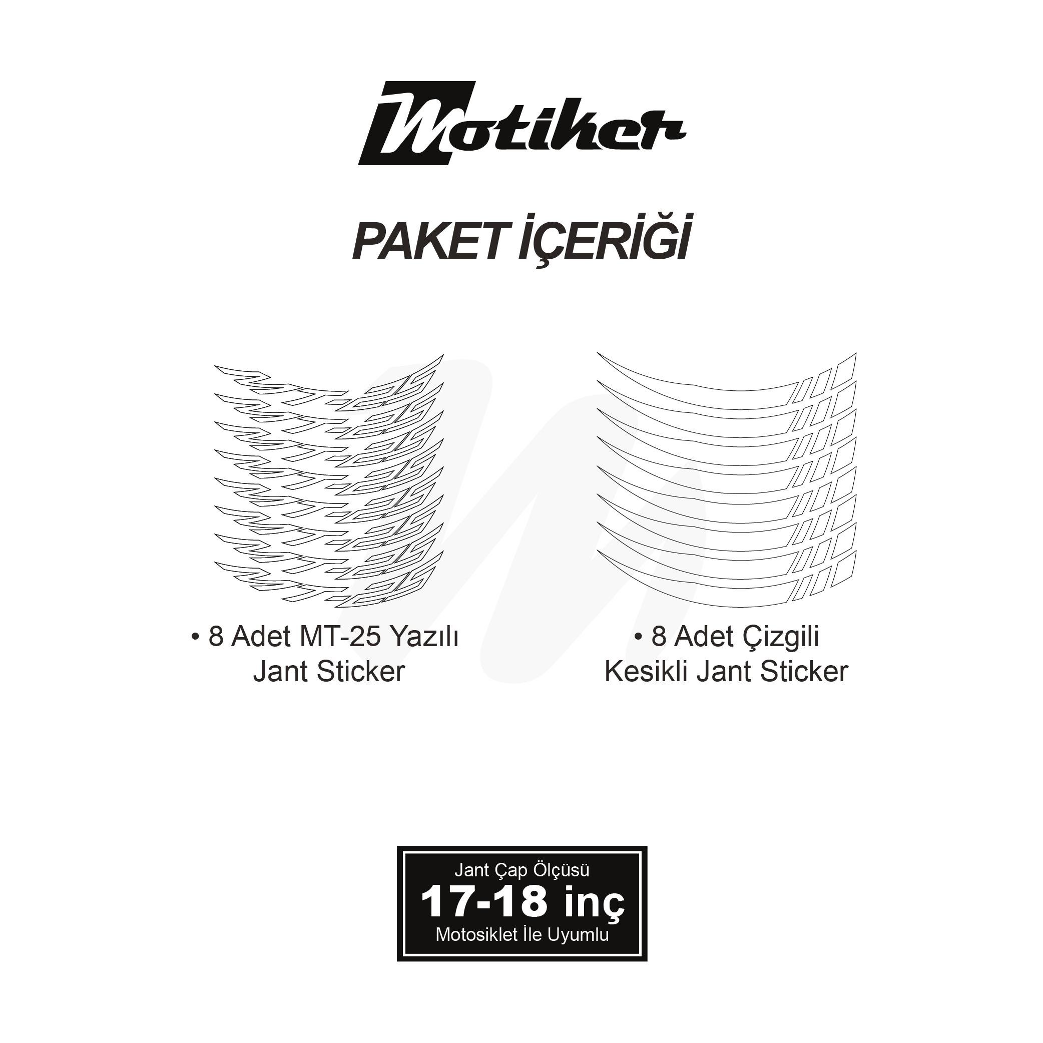 MT-25Yamaha MT-25 Geniş Jant Sticker Modeli 16'lı Beyaz