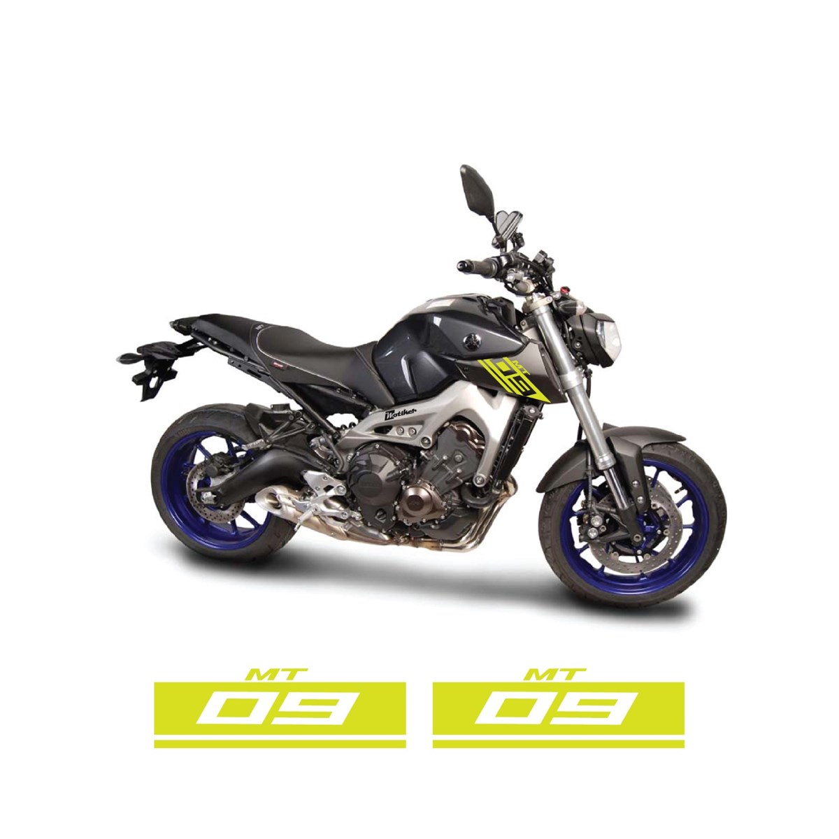 Yamaha MT09 Yan Ön Grenaj Desenli Yazılı Neon Sarı Sticker Etiket Modeli