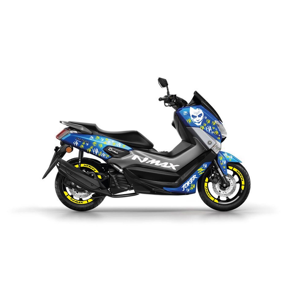 Yamaha N-Max Joker Desenli Neon Sarı-Beyaz Takım Sticker Etiket Modeli
