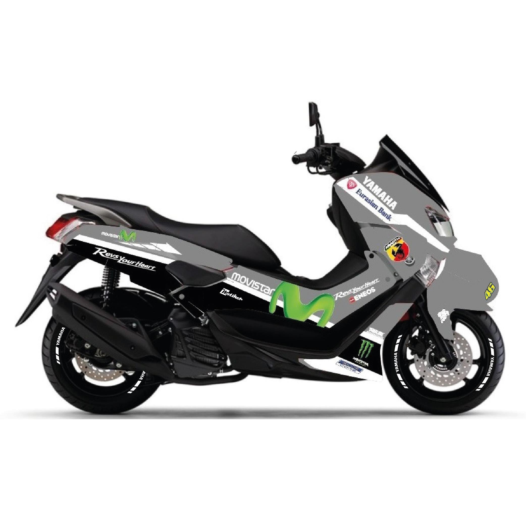 Yamaha NMAX Gri Movistar Parçalı Motosiklet Scooter Kaplama Etiket Modeli