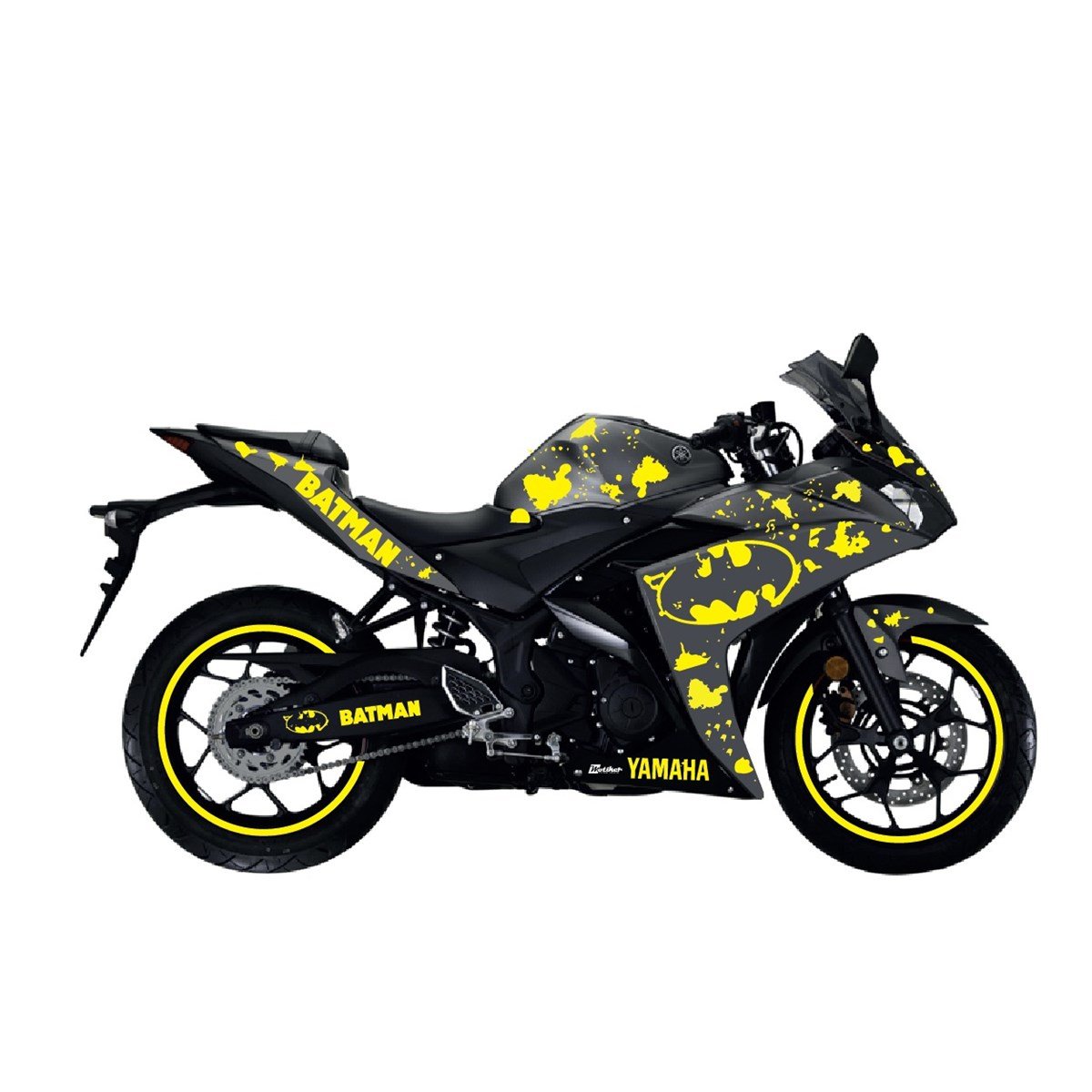 Yamaha R25 Batman Desenli Renkli Sticker Etiket Modeli
