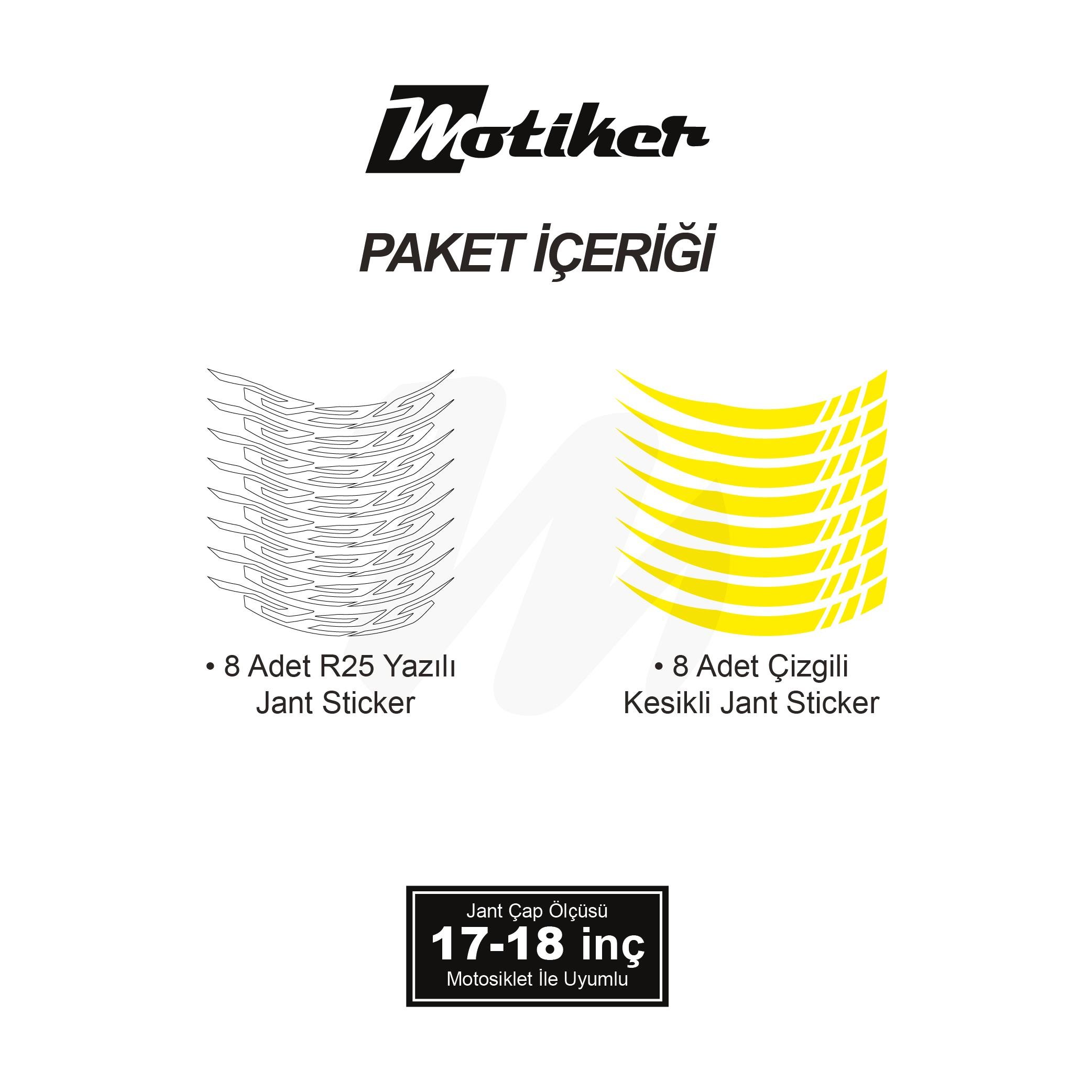 R25Yamaha R25 Geniş Jant Sticker Modeli 16'lı Sarı Beyaz