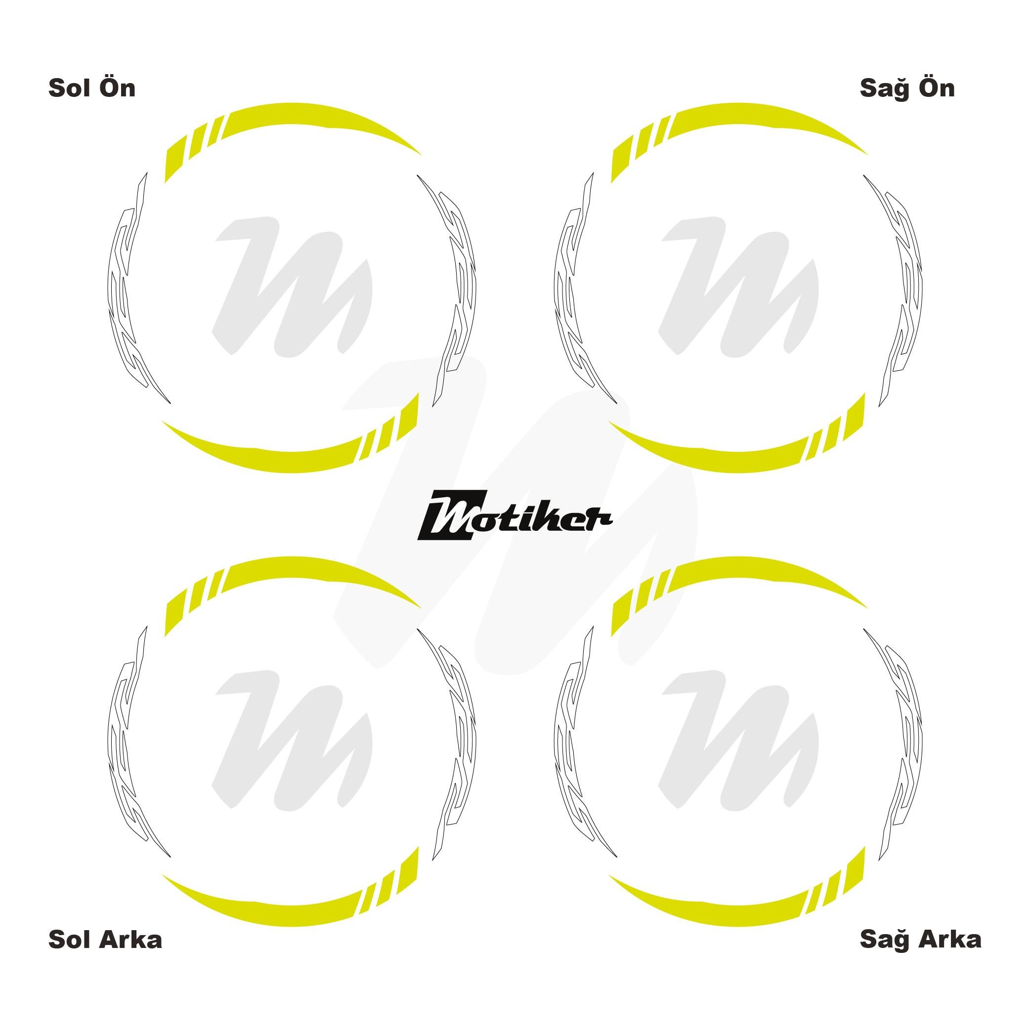 R25Yamaha R25 Geniş Jant Sticker Modeli 16'lı Neon Sarı Beyaz