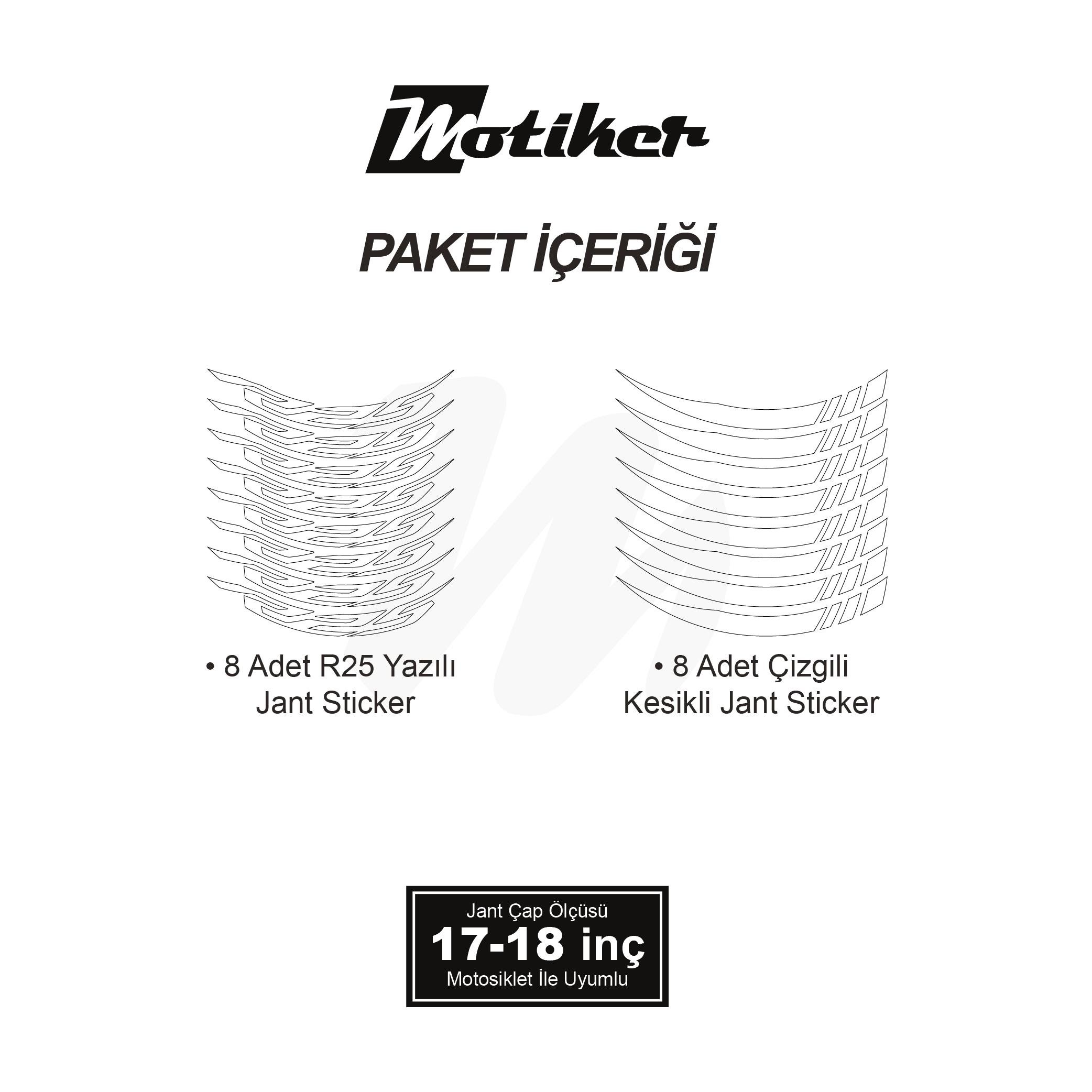 R25Yamaha R25 Geniş Jant Sticker Modeli 16'lı Beyaz