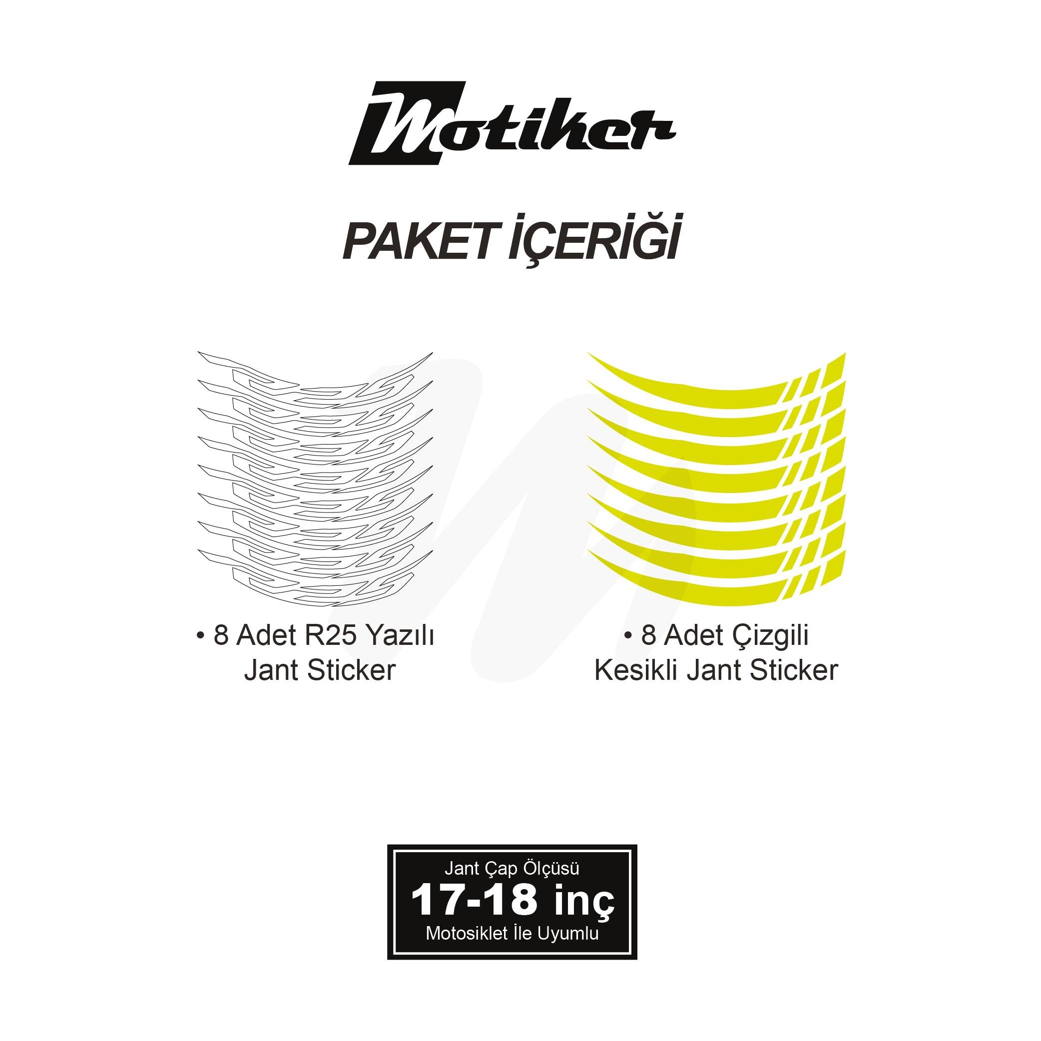 R25Yamaha R25 Geniş Jant Sticker Modeli 16'lı Neon Sarı Beyaz