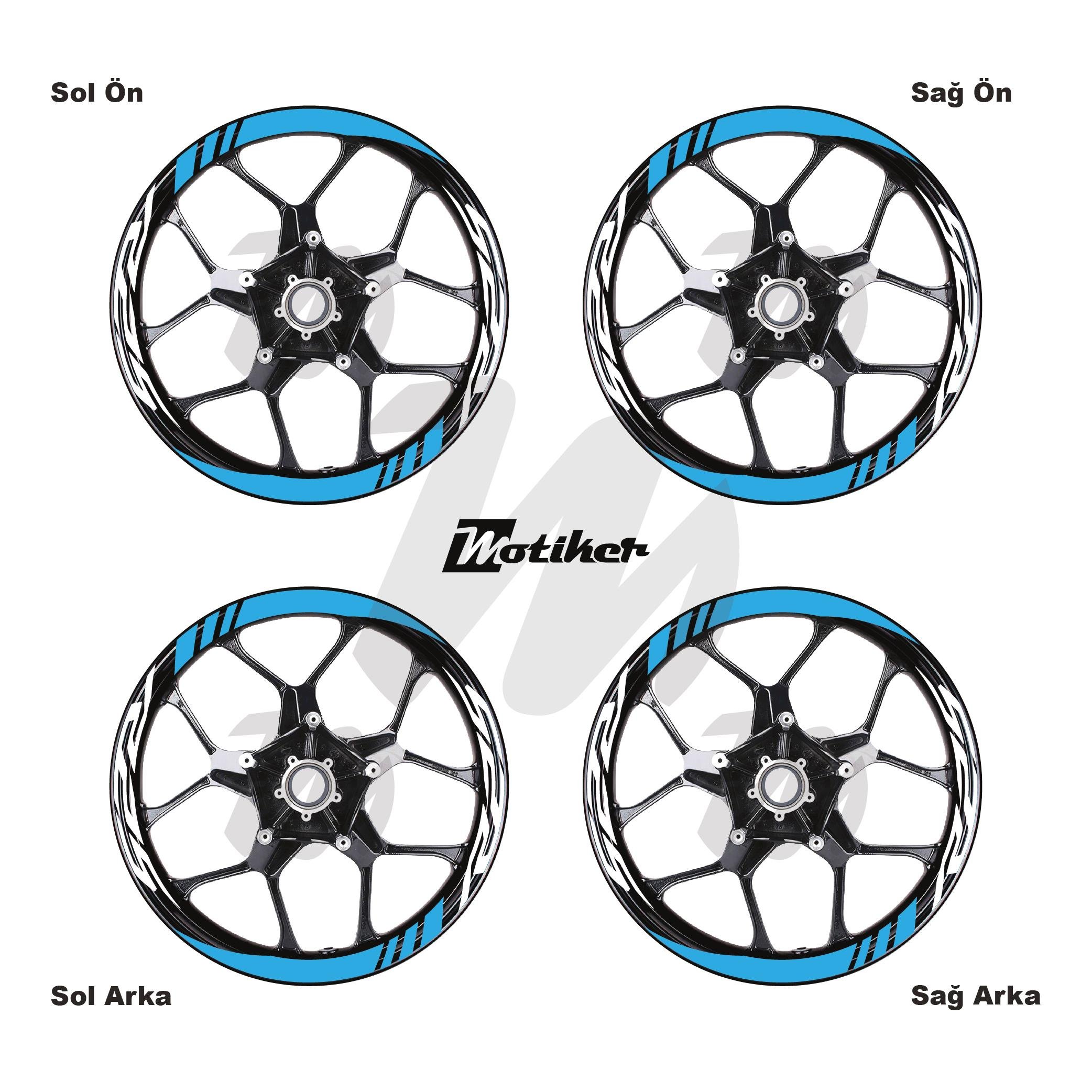 R25Yamaha R25 Geniş Jant Sticker Modeli 16'lı Açık Mavi Beyaz