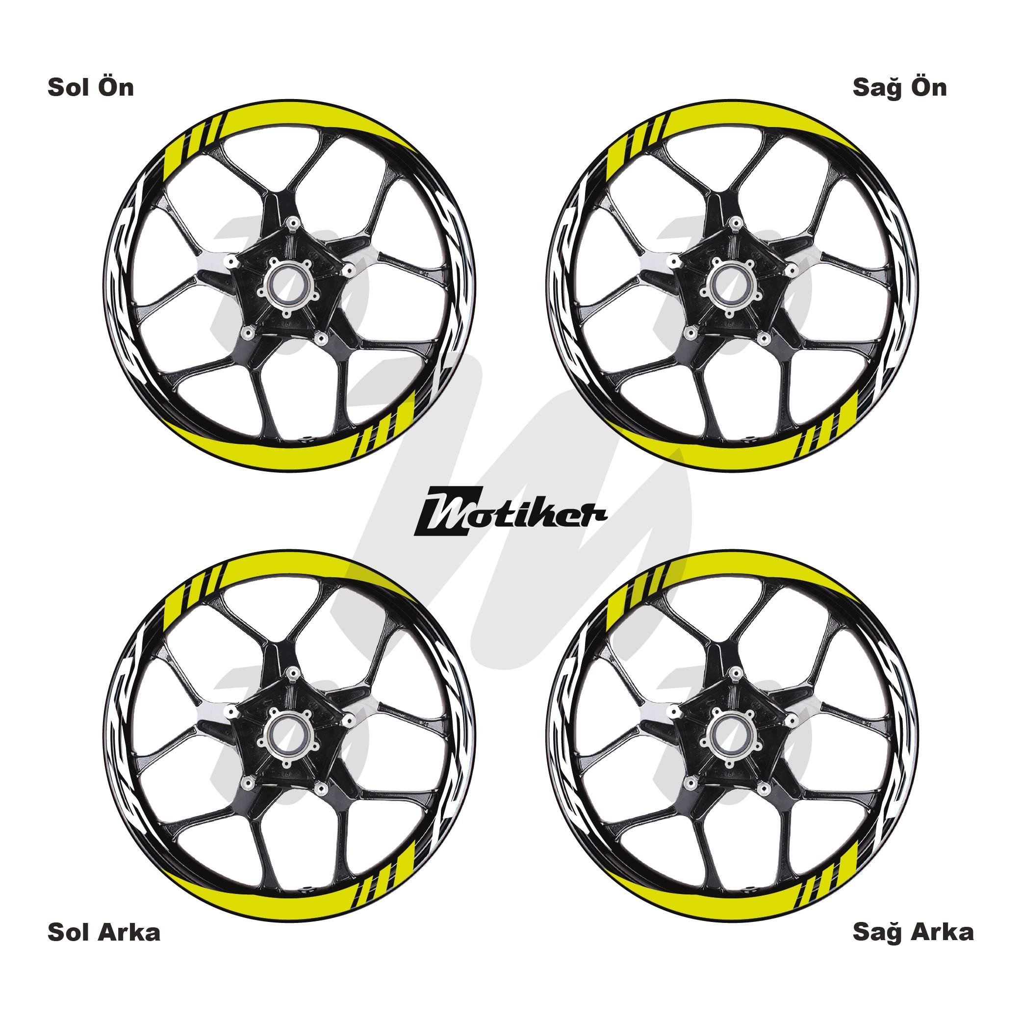 R25Yamaha R25 Geniş Jant Sticker Modeli 16'lı Neon Sarı Beyaz