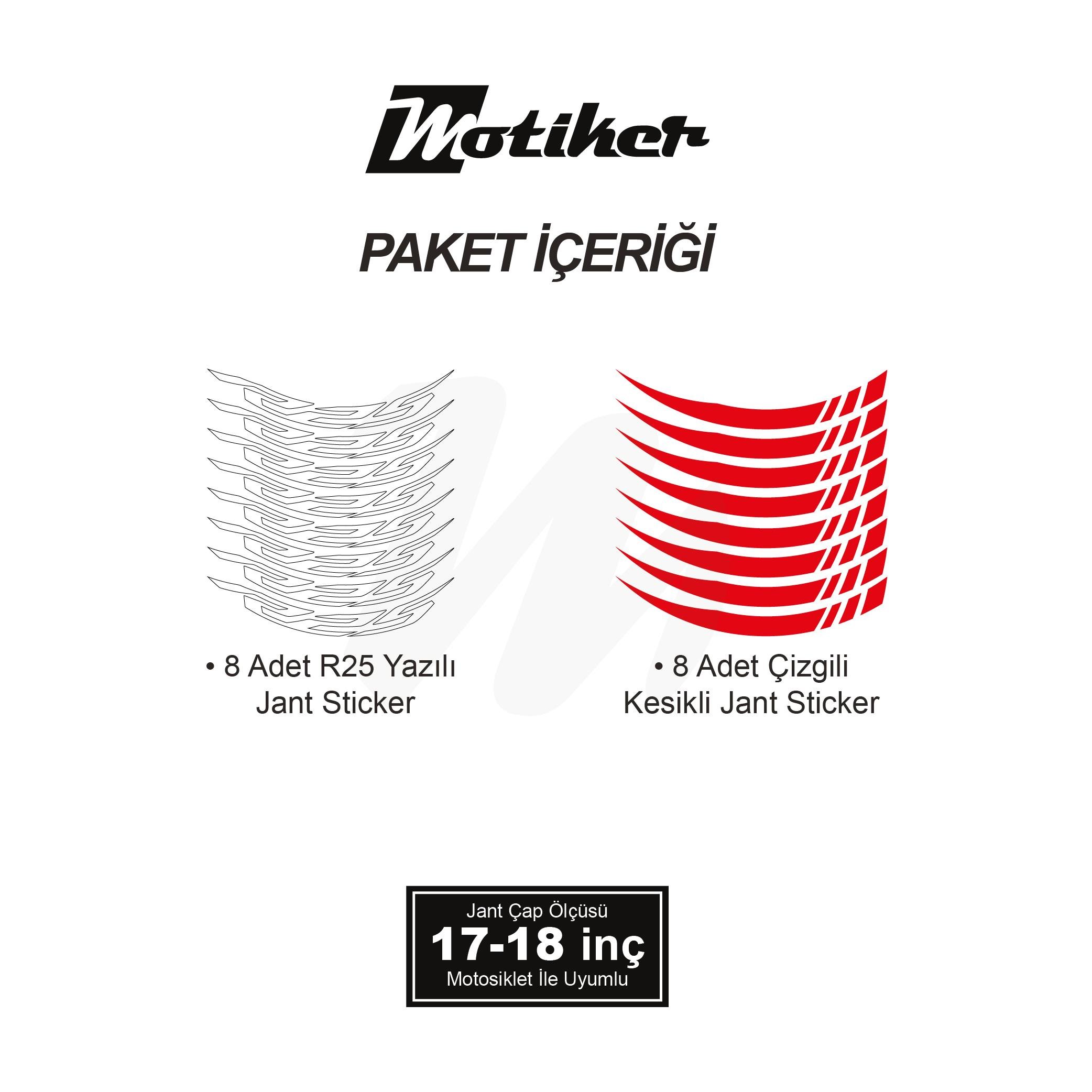 R25Yamaha R25 Geniş Jant Sticker Modeli 16'lı Kırmızı Beyaz