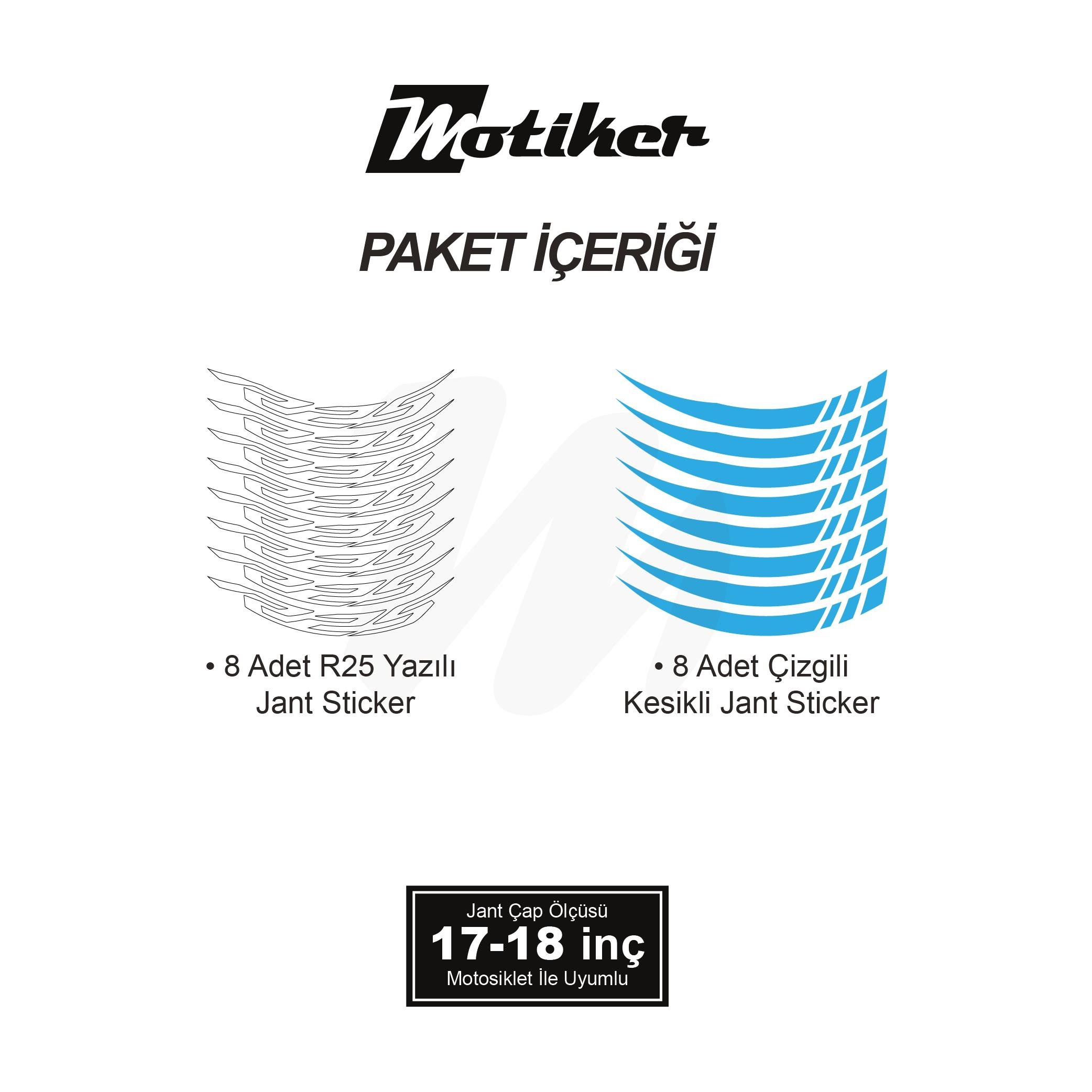R25Yamaha R25 Geniş Jant Sticker Modeli 16'lı Açık Mavi Beyaz