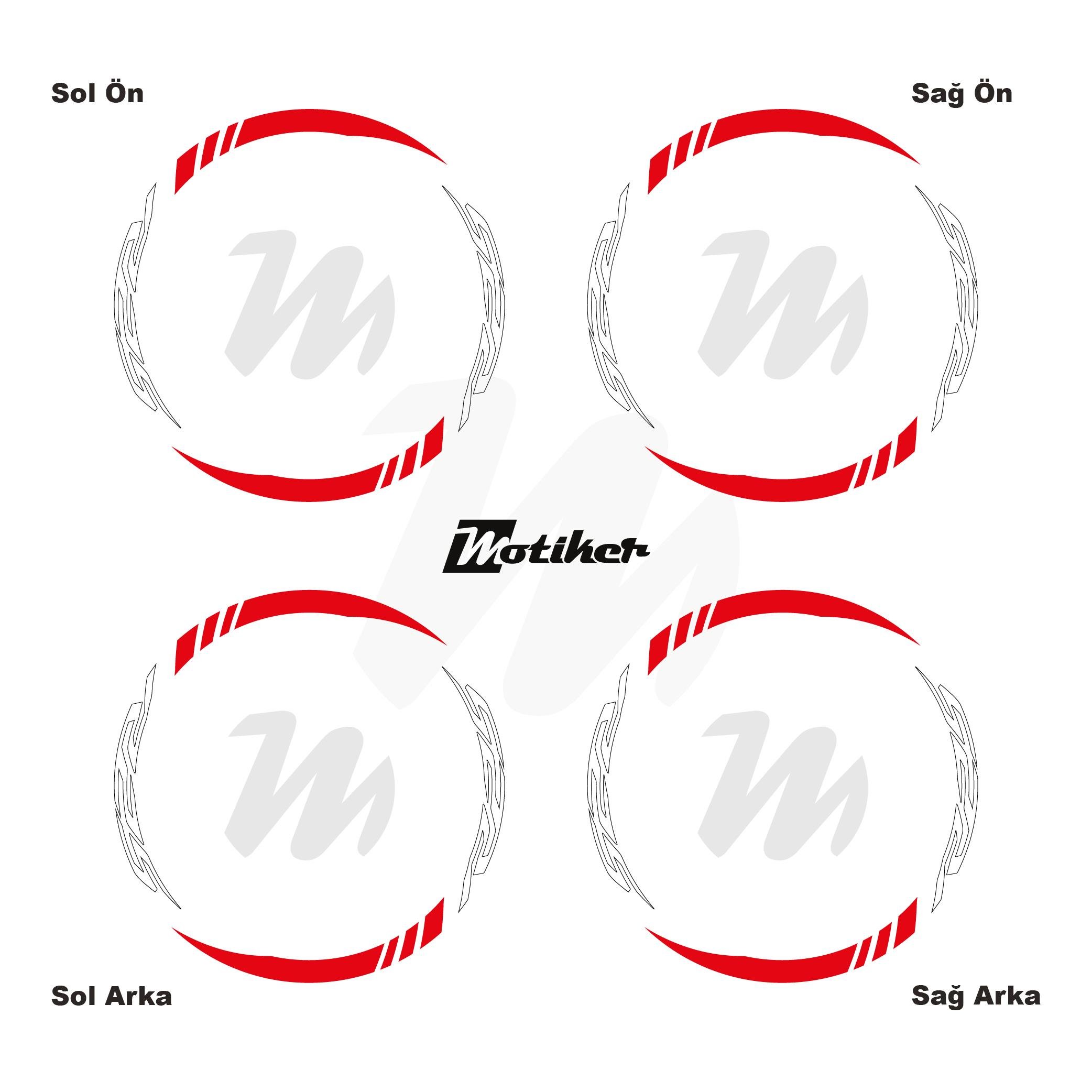 R25Yamaha R25 Geniş Jant Sticker Modeli 16'lı Kırmızı Beyaz