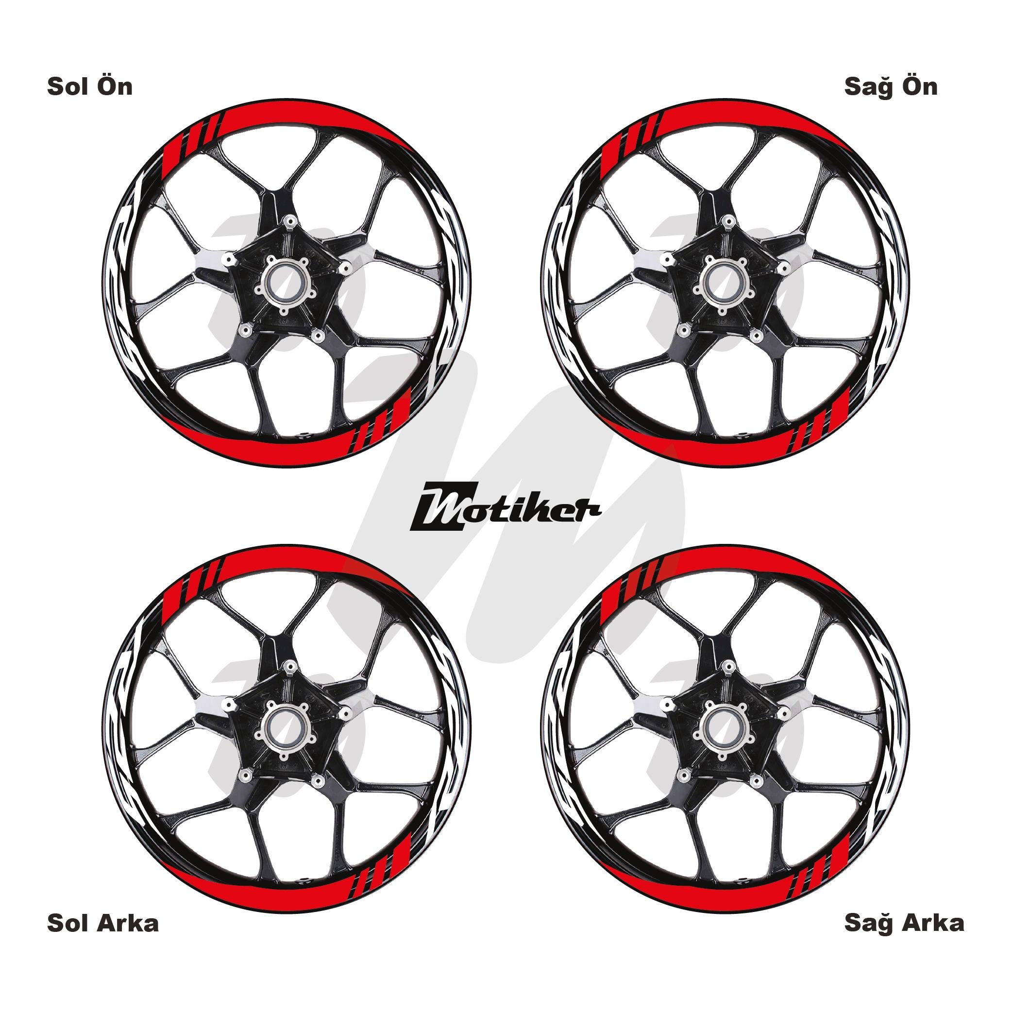 R25Yamaha R25 Geniş Jant Sticker Modeli 16'lı Kırmızı Beyaz