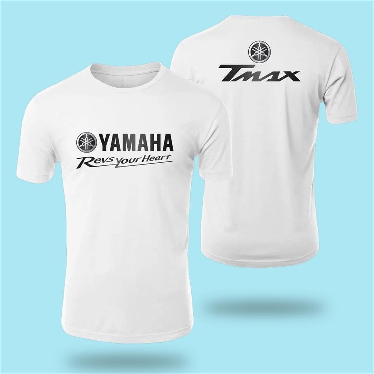 Yamaha Revs your Heart Tmax Beyaz Baskı Logo Tshirt Modeli