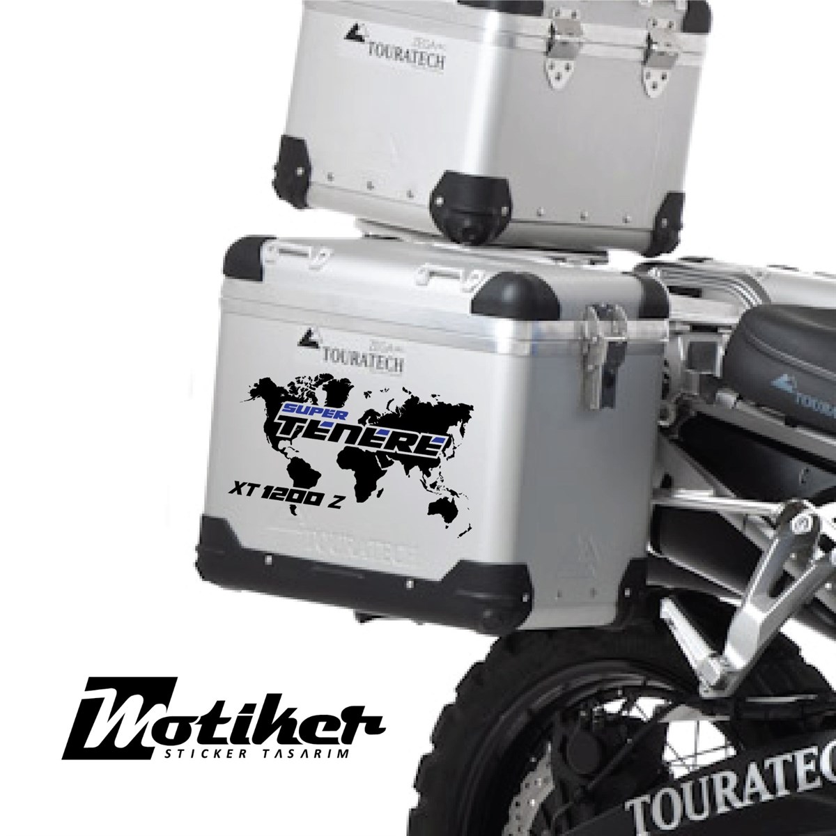 Yamaha Super Tenere Siyah Mavi Çanta Sticker Etiket Modeli