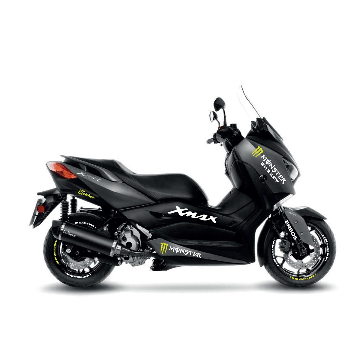 Yamaha XMAX Beyaz Neon Sarı Monster Energy Sticker Etiket Modeli