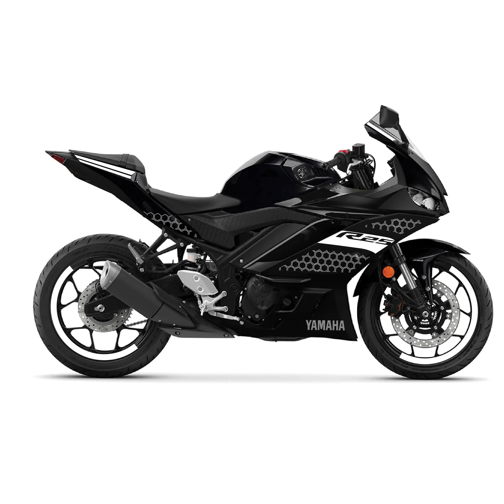 YAMAHA YZF-R25 2019-2024 Honeycomb Tasarım Motosiklet Sticker Etiket Modeli Beyaz