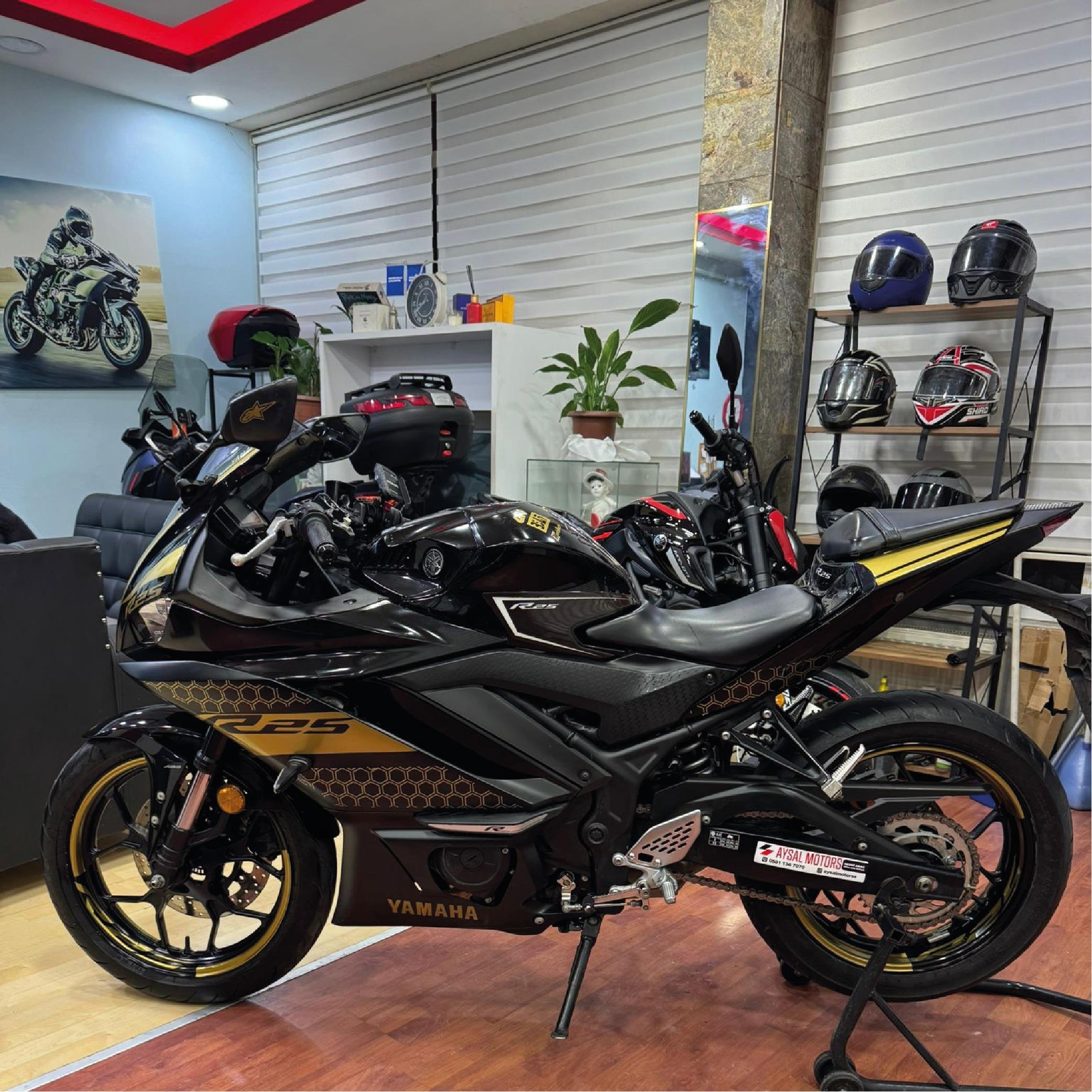R25YAMAHA YZF-R25 2019-2024 Honeycomb Tasarım Motosiklet Sticker Etiket Modeli Gold
