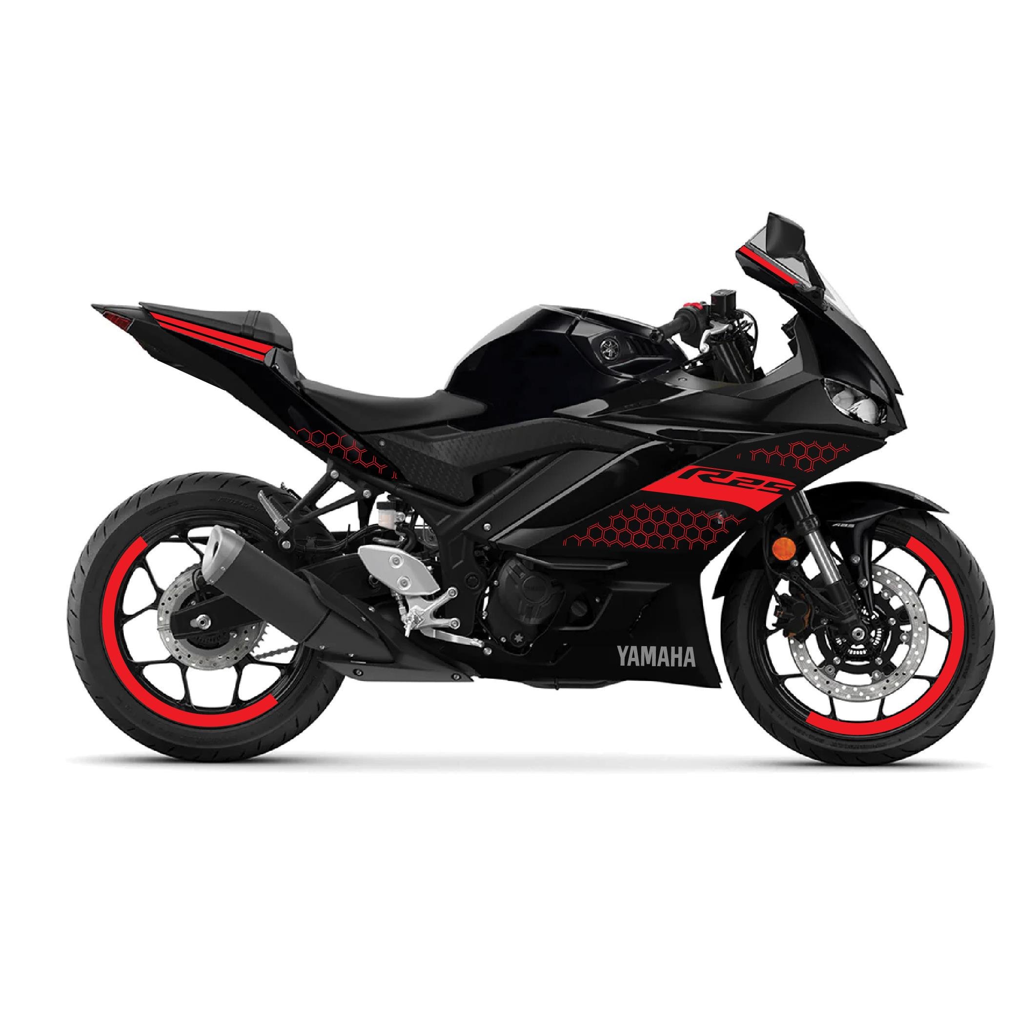 YAMAHA YZF-R25 2019-2024 Honeycomb Tasarım Motosiklet Sticker Etiket Modeli Kırmızı