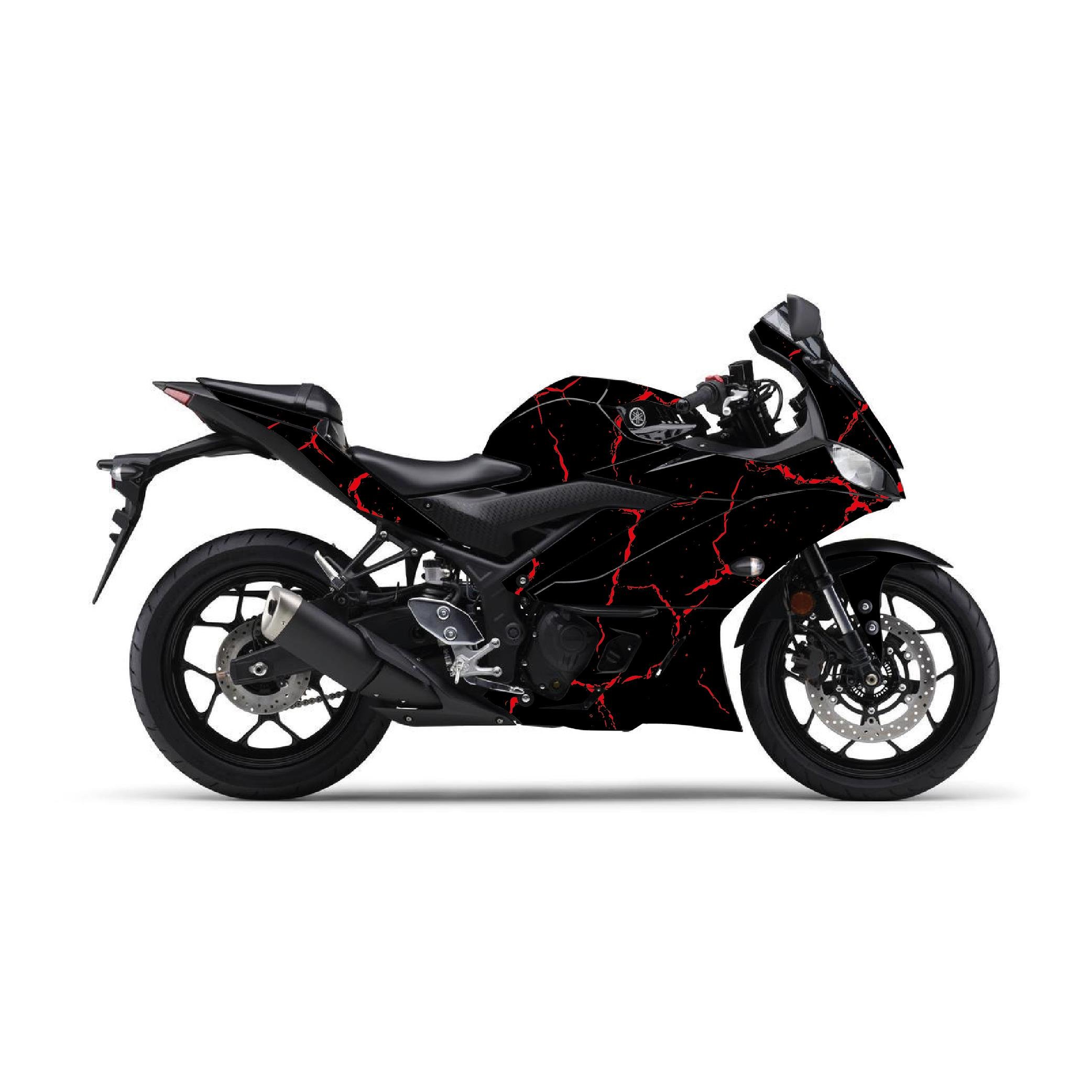 R25Yamaha YZF R25 2019 Sticker Şimşek Desen Kaplama Sticker Etiket Modeli Kırmızı