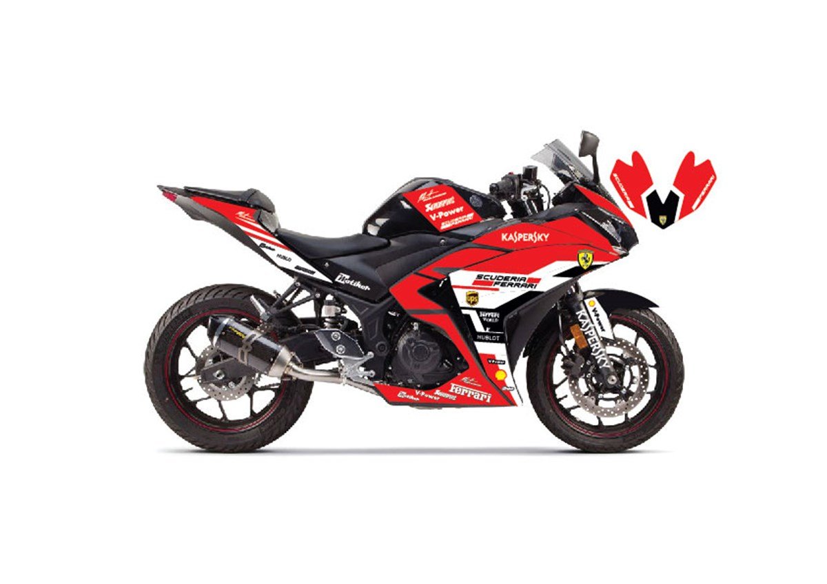 Yamaha YZF R25 Ferrari Tasarım Parçalı Sticker Kaplama Etiket Modeli 