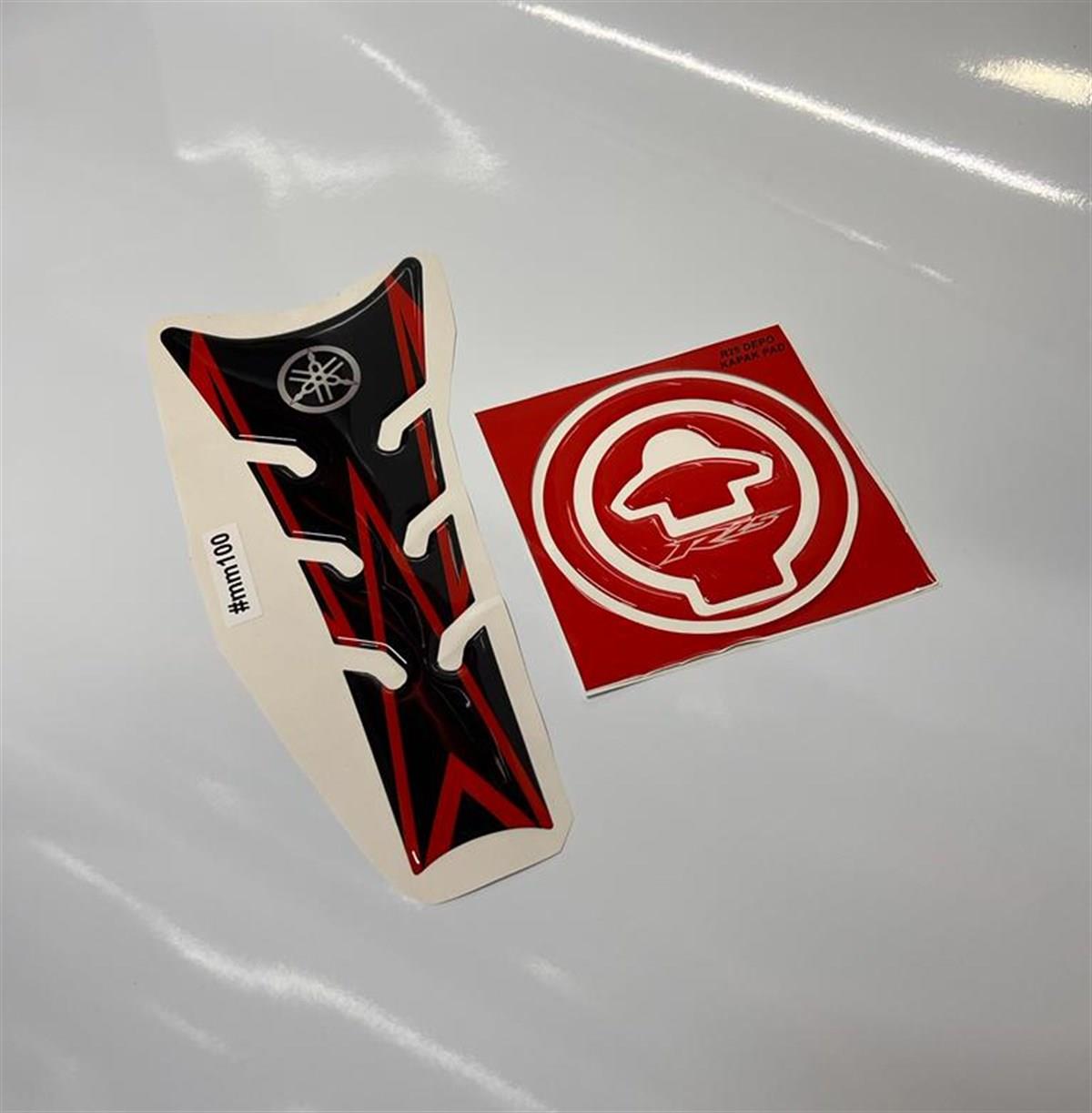 Yamaha YZF R25 Kırmızı Tank Pad ve Depo Kapağı Damla Sticker Modeli