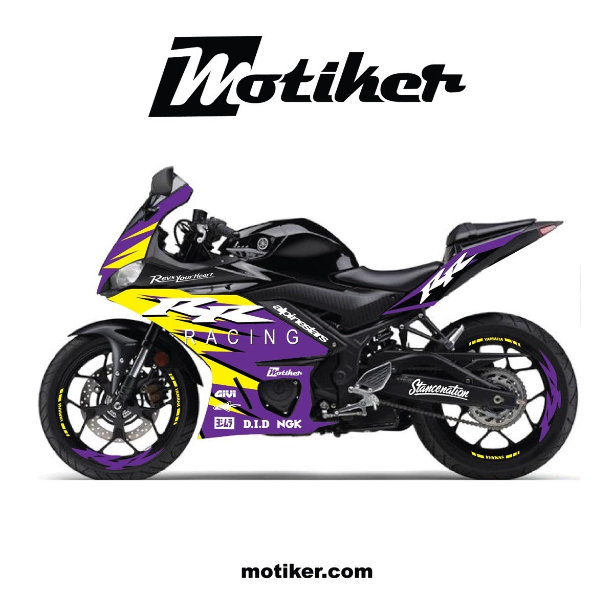 Yamaha YZF R25 RR Mor ve Sarı Sticker Modeli 2019-2022