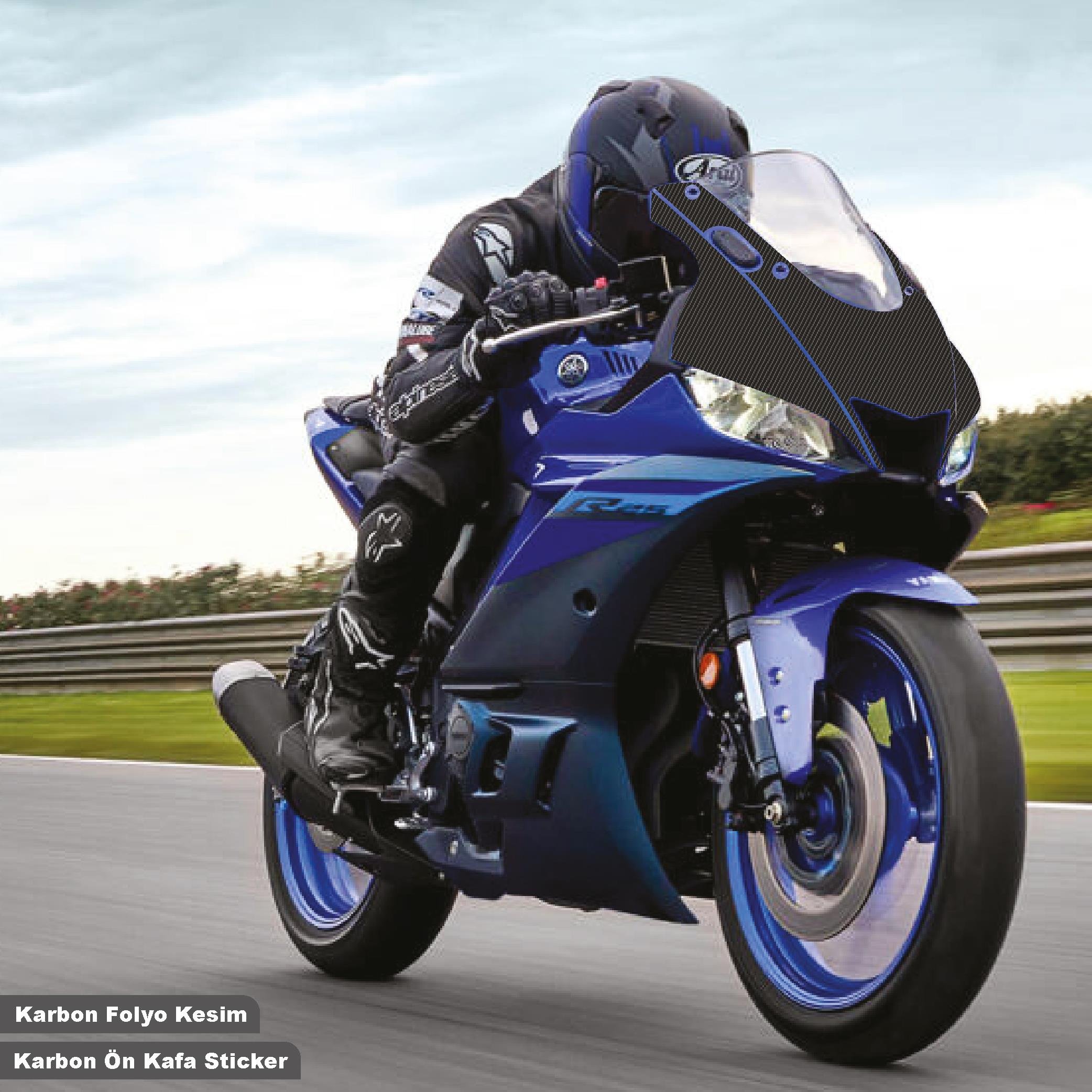 R25YAMAHA YZF-R25 / YZF-R3 Ön Kafa Karbon Sticker Etiket Modeli