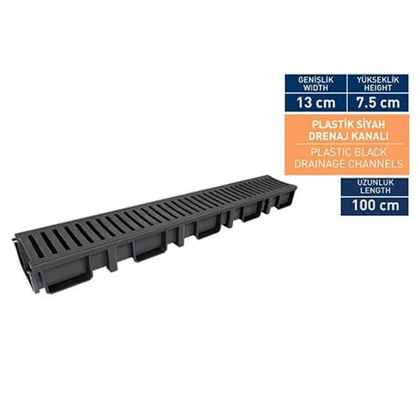 13 Cm Yağmur Kanal Izgarası Siyah 13x7,5
