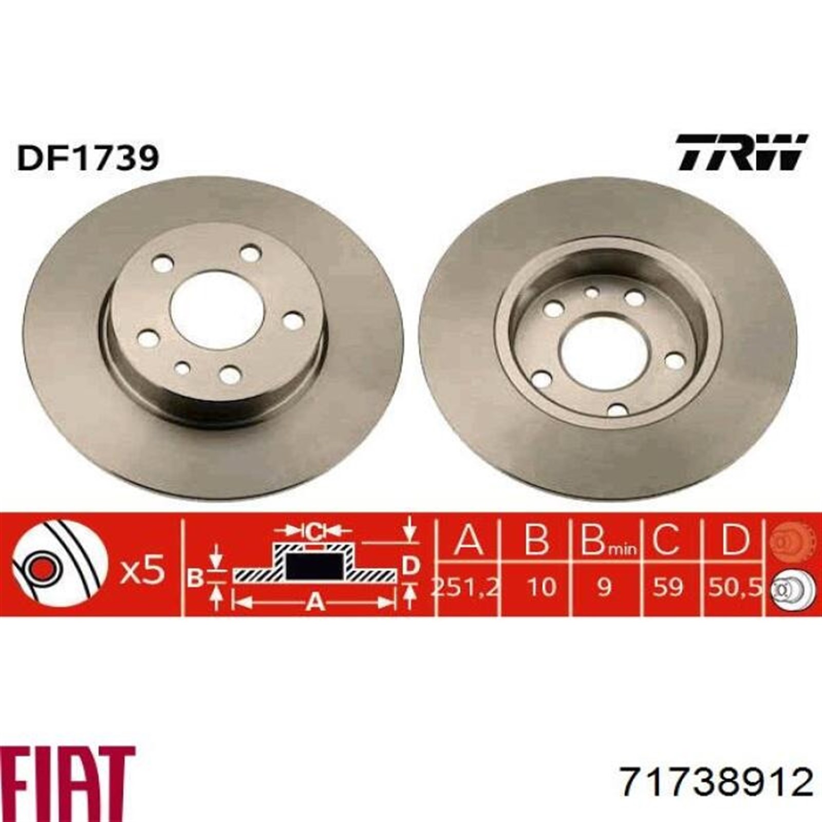 71738912TRW - (DF1739) FREN DISKI,ARKA TK 156/147 / TRW