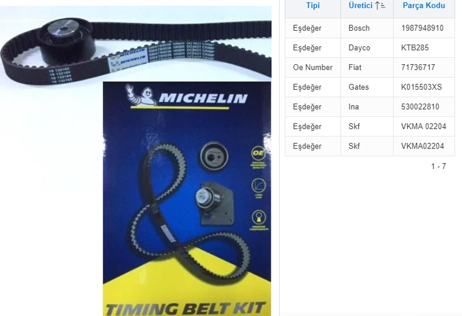 46403659MTK - (SMATK0105)TRIGER GERGI KITI BRAVA BRAVO I-II DOBLO LINEA MAREA PALIO 1.2 1.4 1.2 16V (124-DIS) / MICHELIN