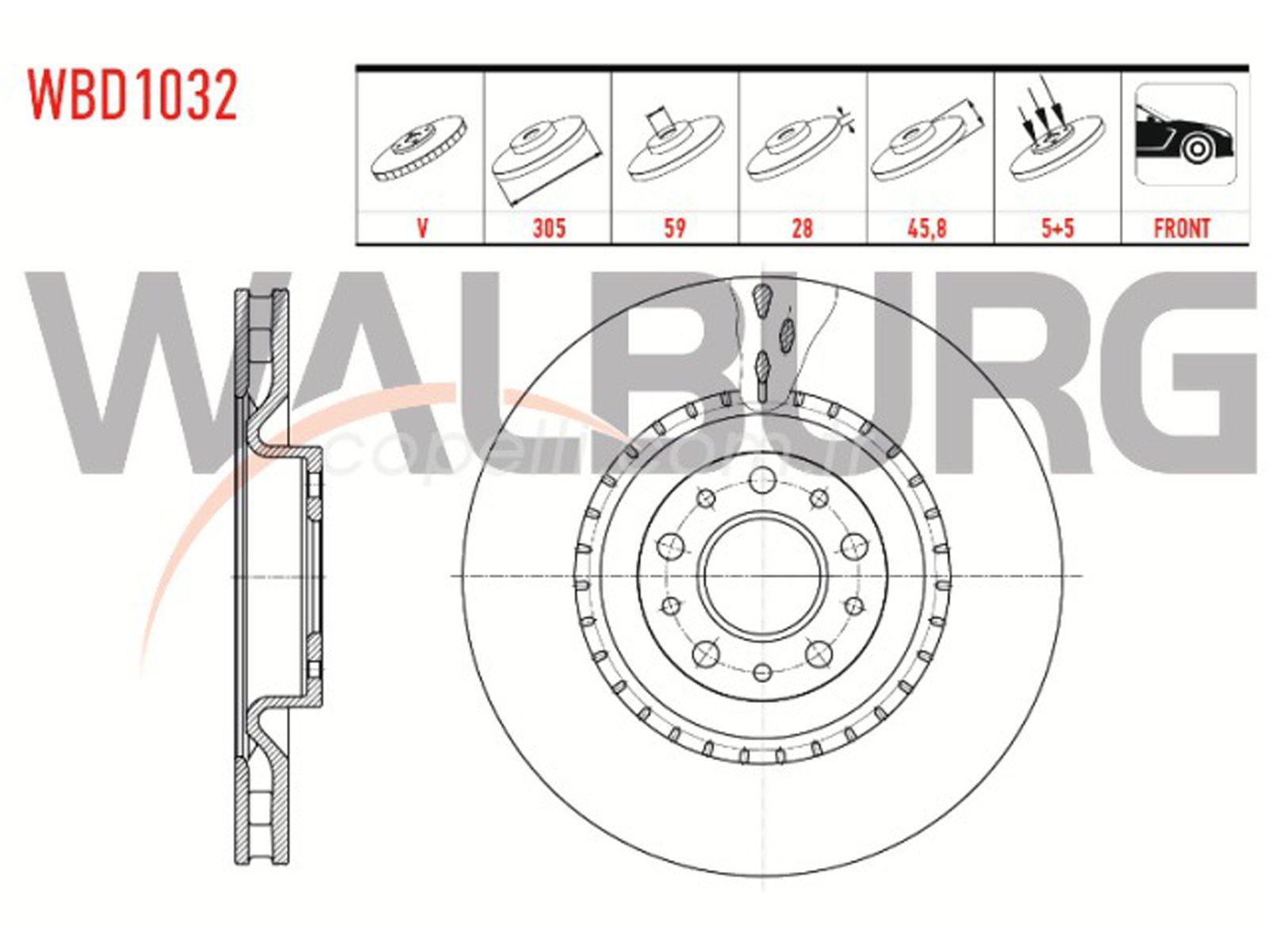 51897455WB - (WBD1032)FREN DISKI,ON TEK(5 BIJON) DBY III (13-1826)51854567-52199580 / WALBURG