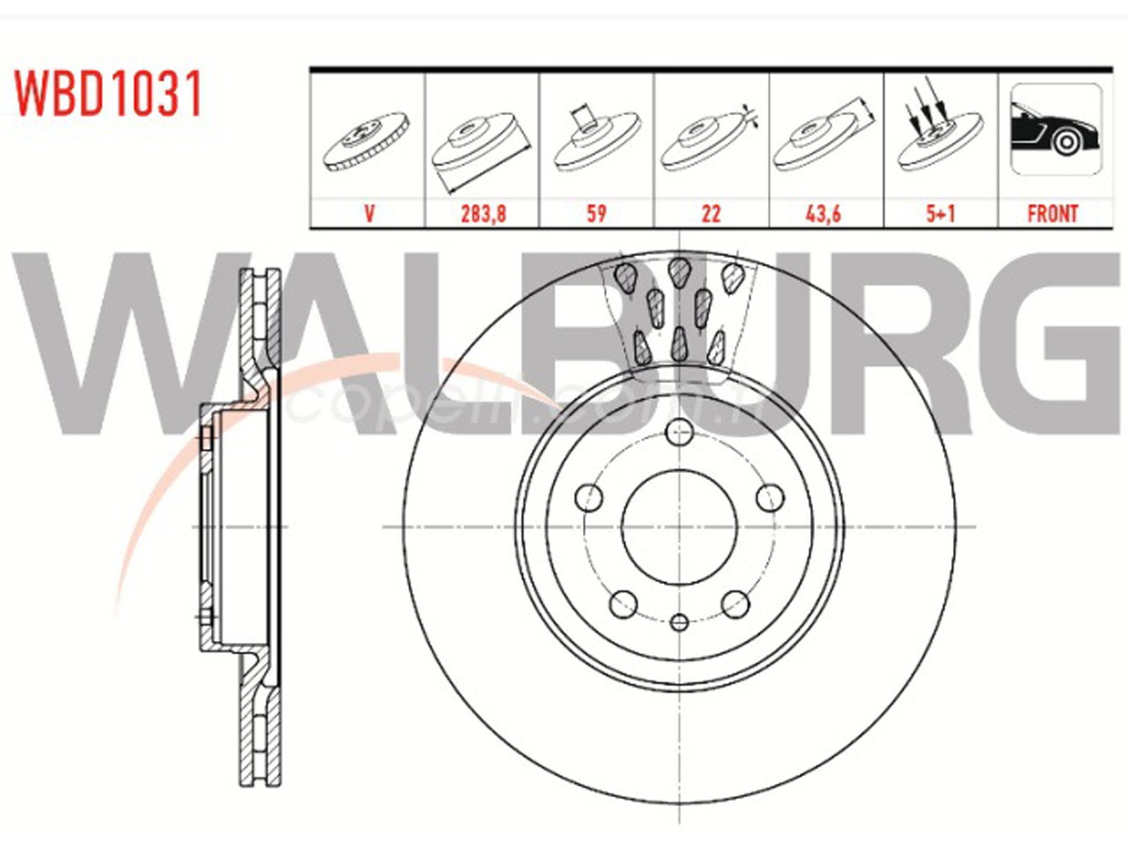 52015291WB - (WBD1031)DISK,FREN(ON) TEK DYB/ ALFA 156/147 / WALBURG