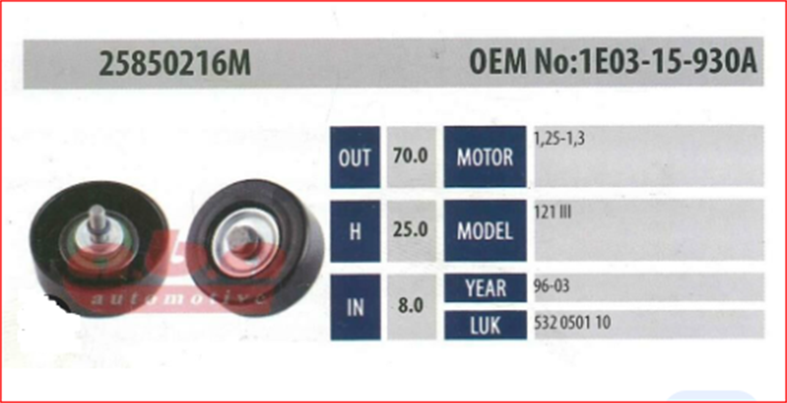 504086751ARM - GERGI RULMANI TEK METAL 25850216M 2.3-DUCATO (ESCORT+FOCUS+FIESTA=FORD) / ABA