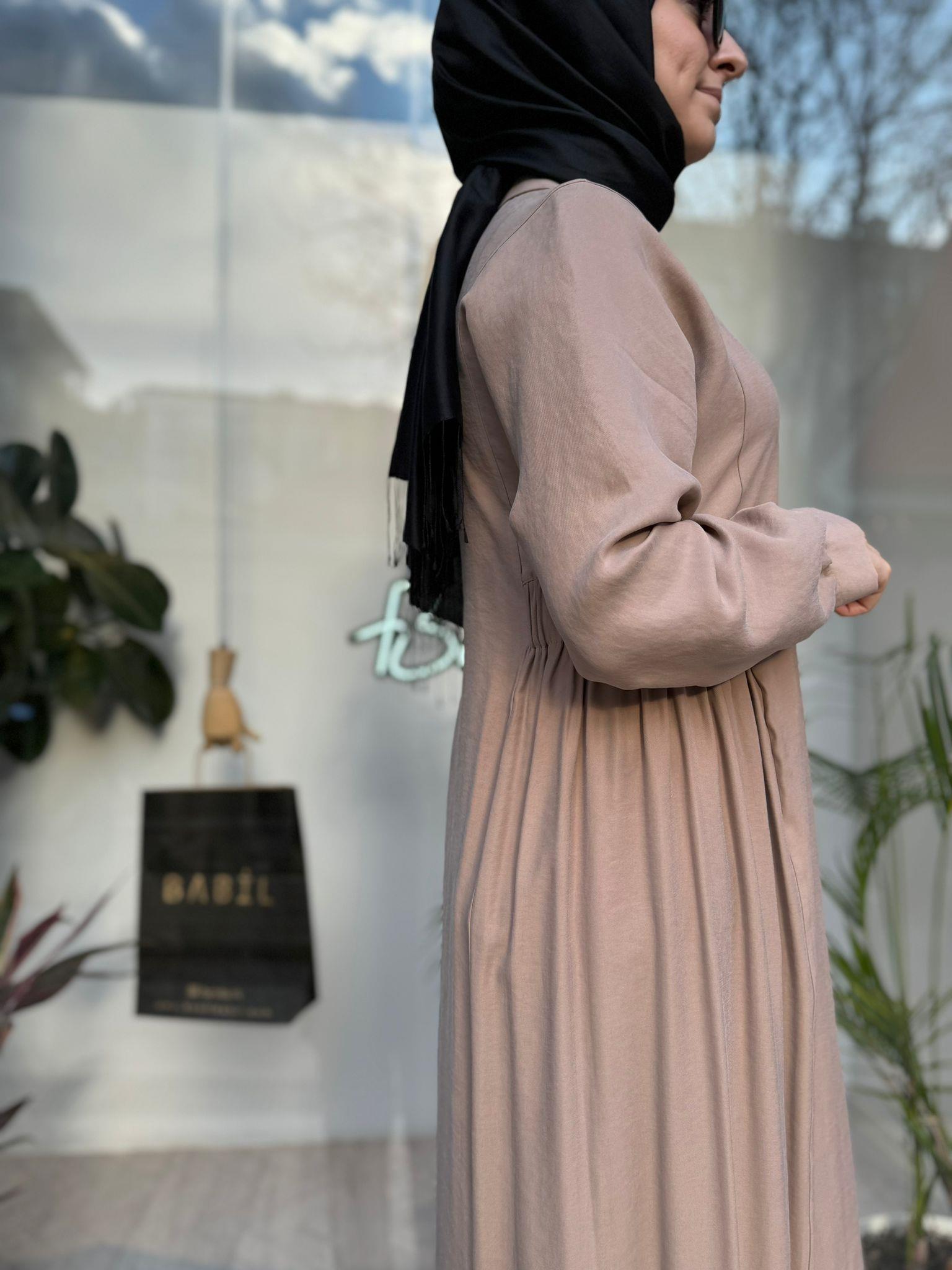 Almarwah Beli Büzgülü Elbise Bej 303729