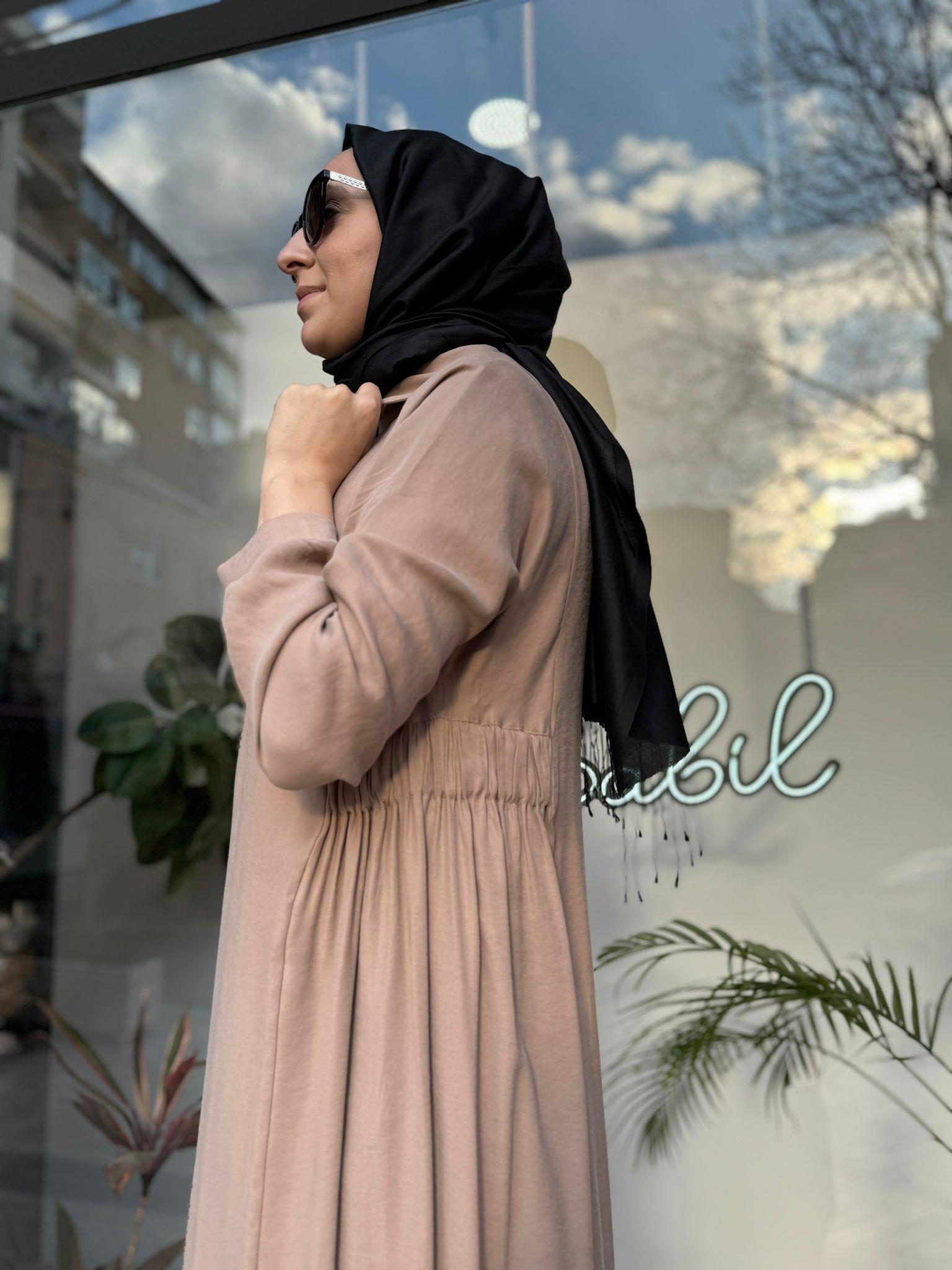 Almarwah Beli Büzgülü Elbise Bej 303729