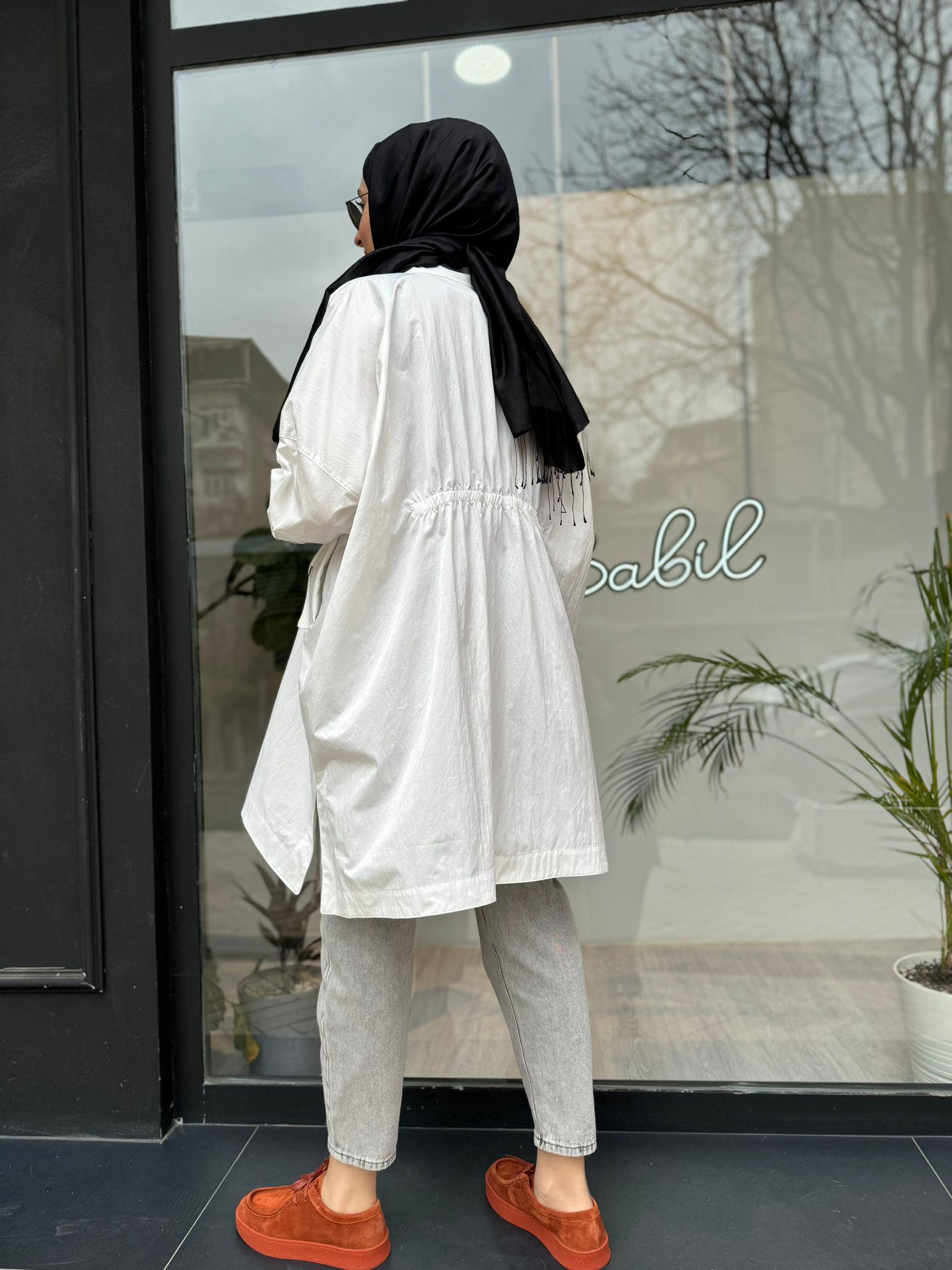 Almarwah Beli Sıkmalı Fermuarlı Kap Beyaz 404819