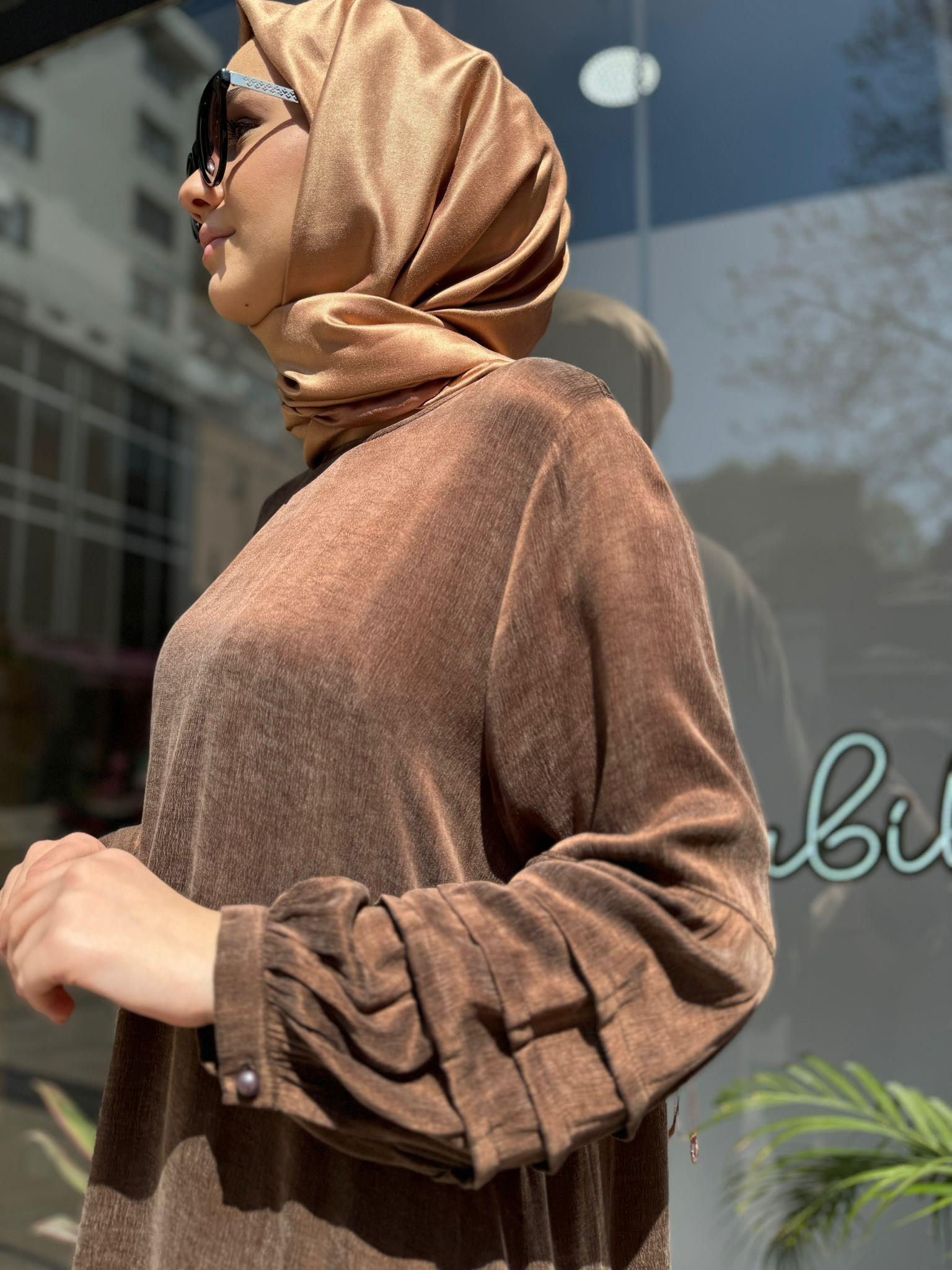 Almarwah Büyük Beden İpek Elbise Kahve 50652