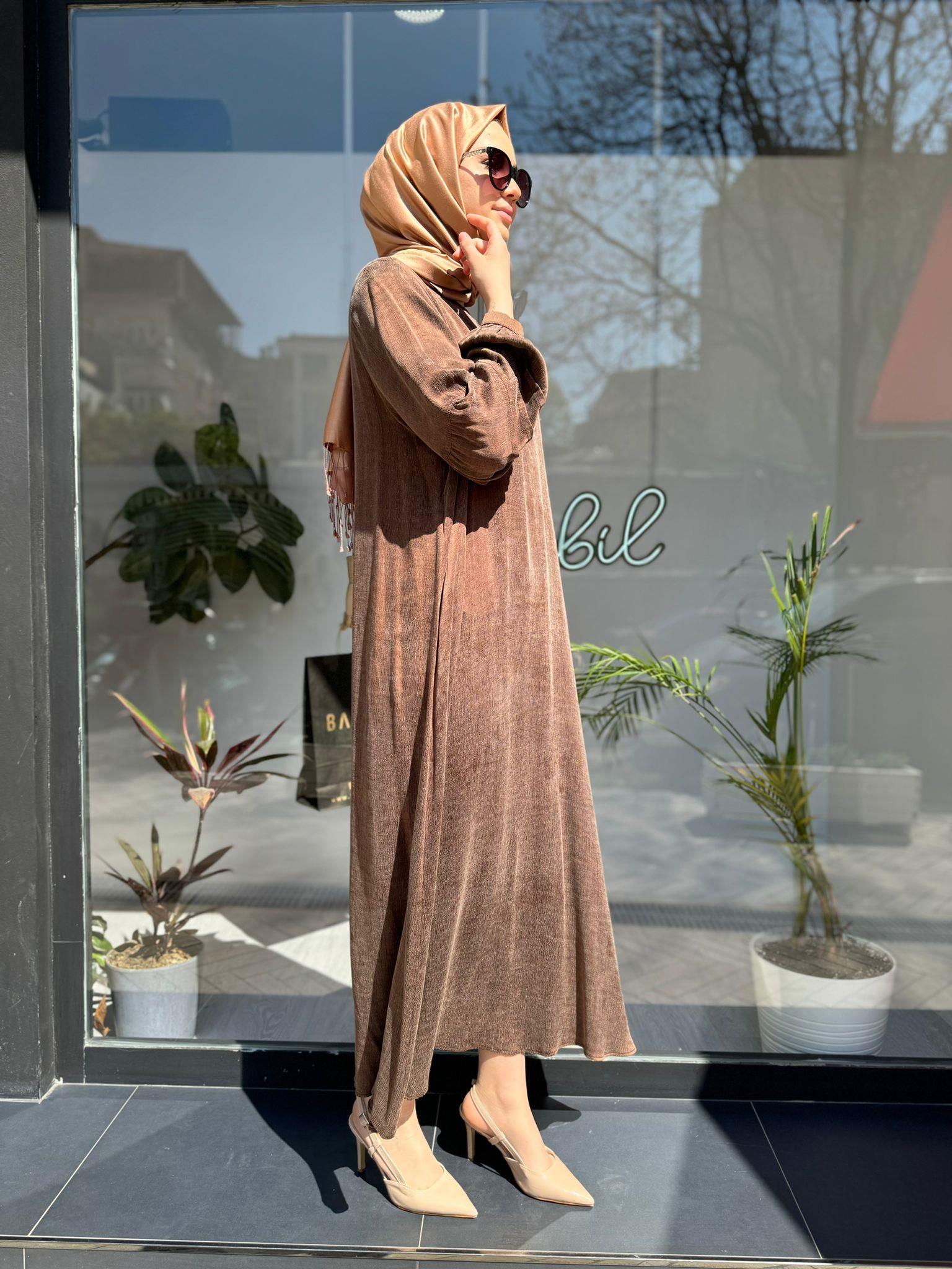 Almarwah Büyük Beden İpek Elbise Kahve 50652