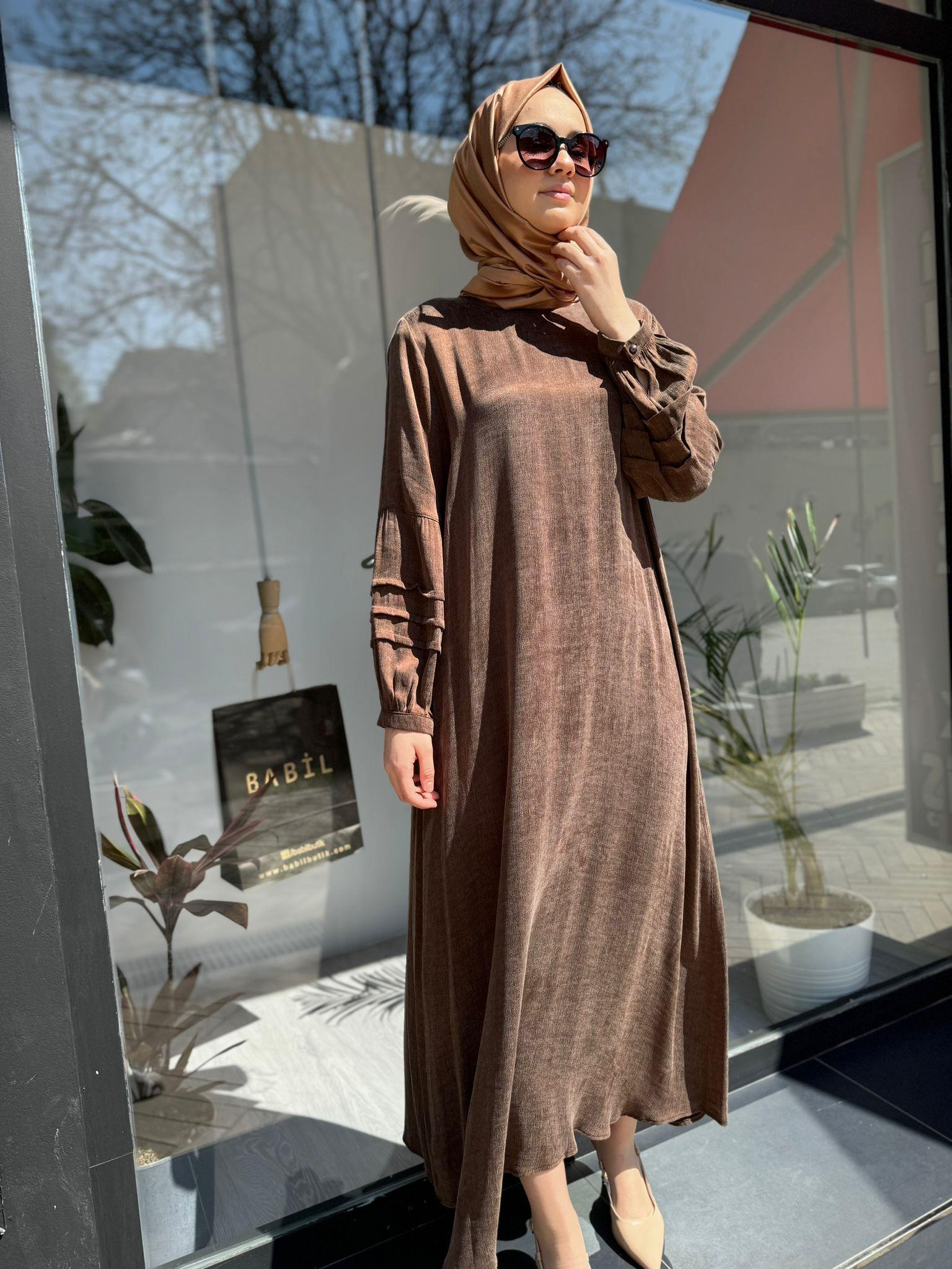 Almarwah Büyük Beden İpek Elbise Kahve 50652
