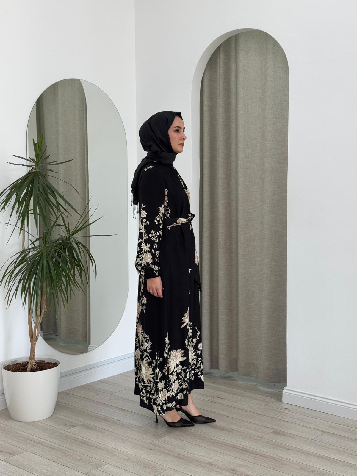 Almarwah Çiçek Detaylı Elbise Siyah 303843