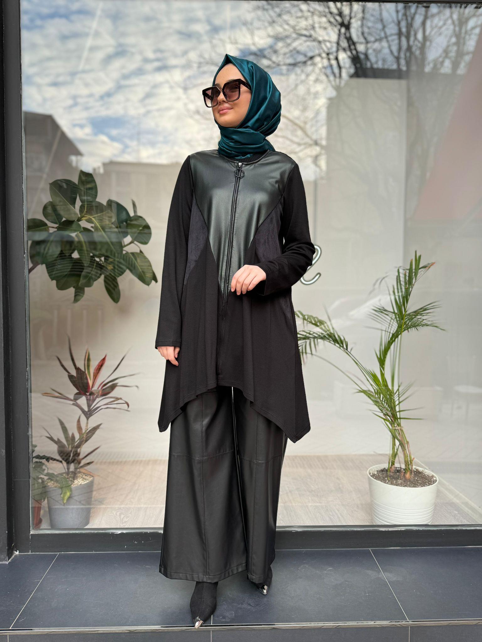 Almarwah Deri Detaylı Kap Siyah 404701