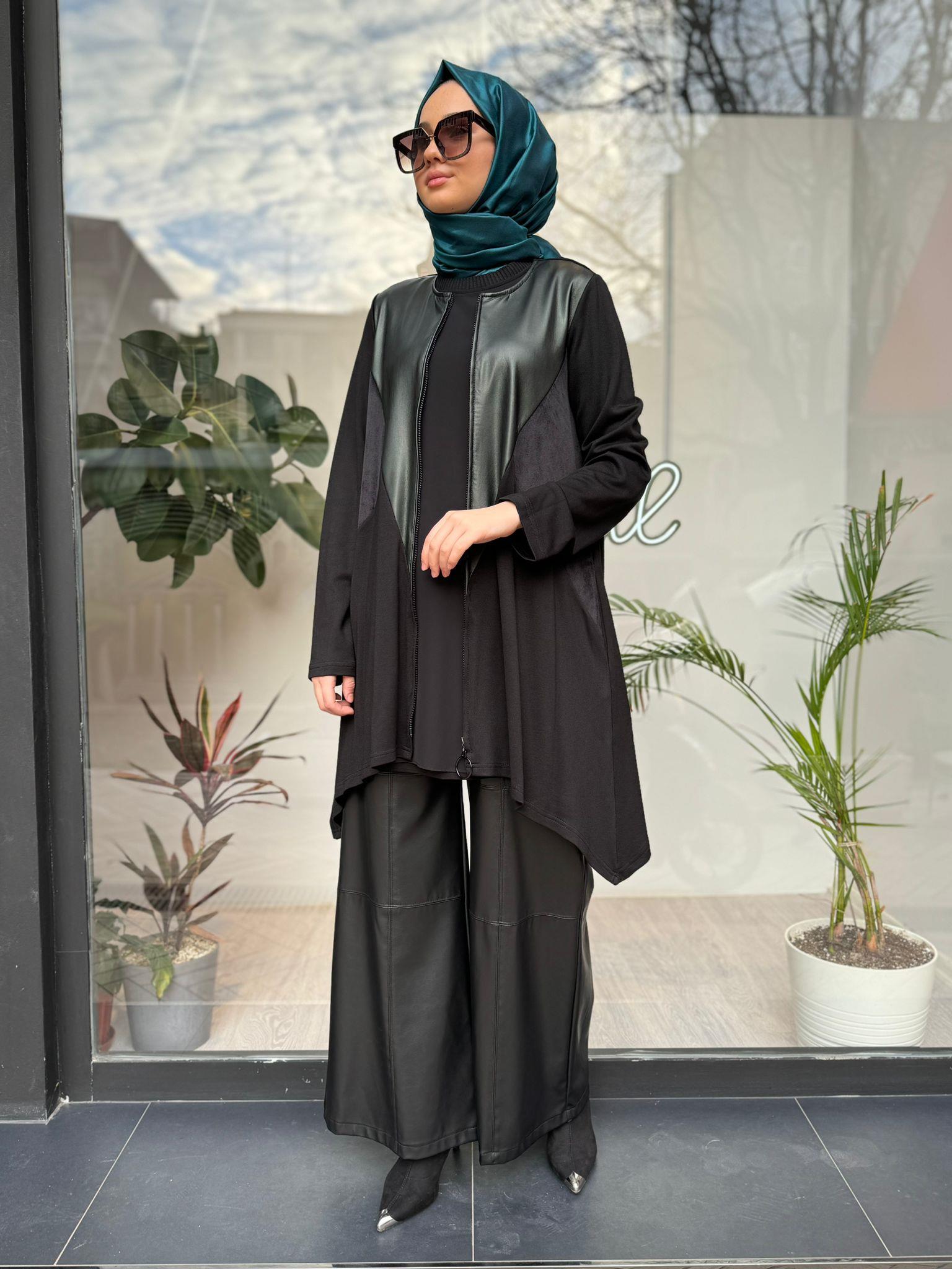 Almarwah Deri Detaylı Kap Siyah 404701