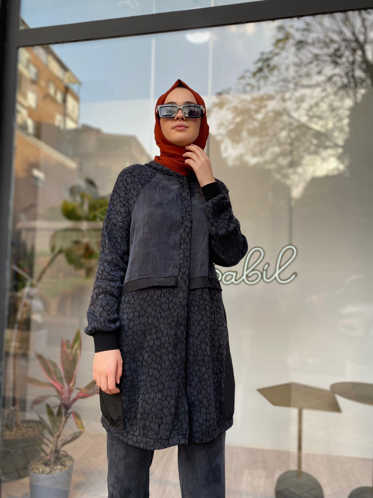 Almarwah Desenli Cupra İpek Takım Siyah 202504