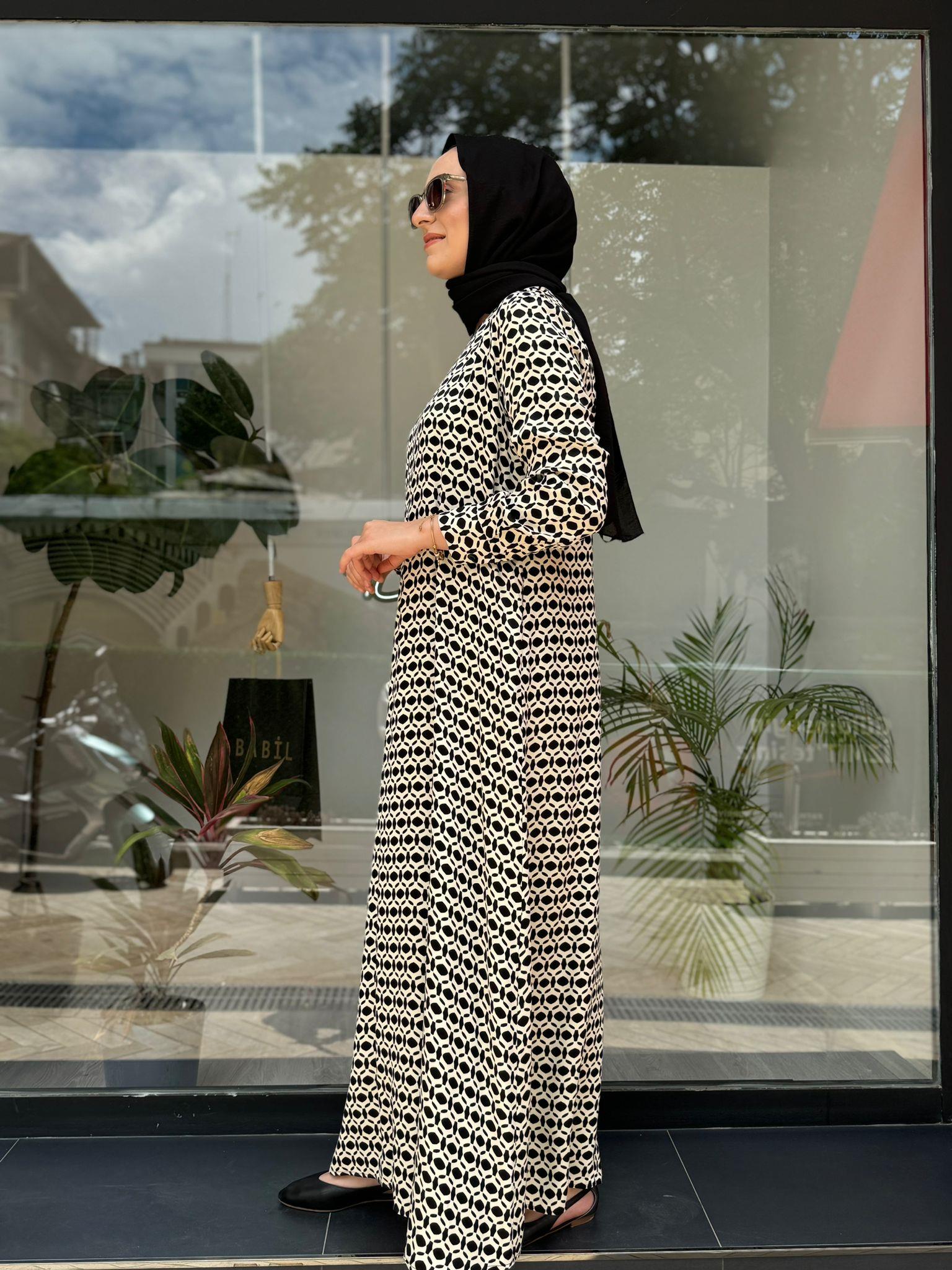 Almarwah Desenli Elbise Beyaz 303764
