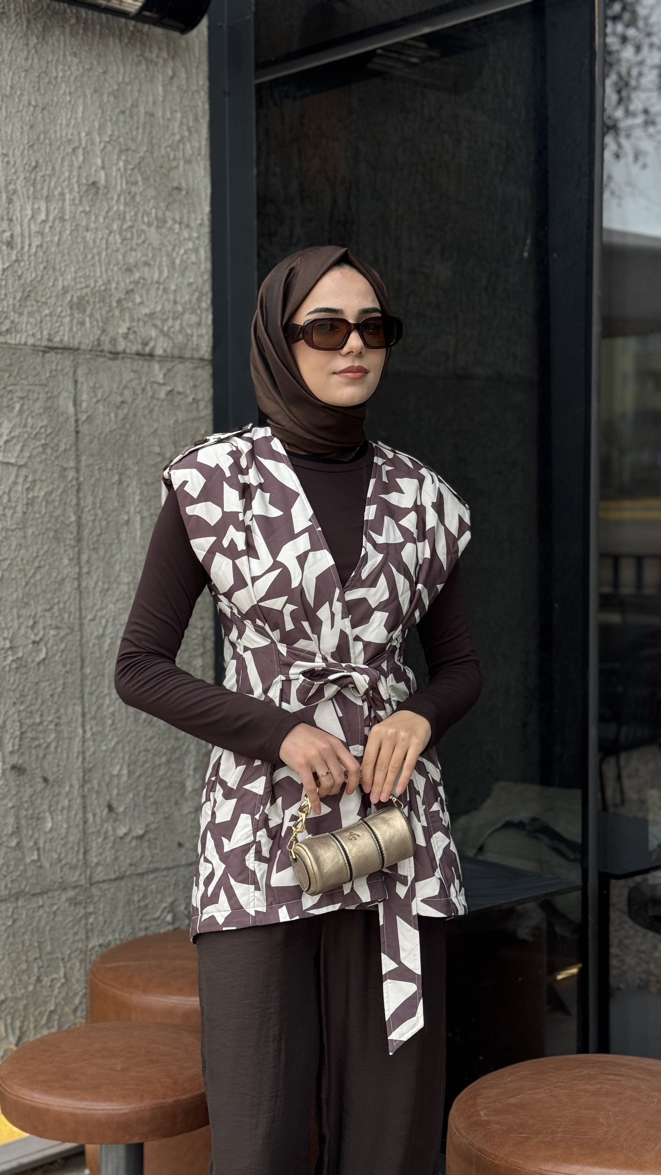 Almarwah Desenli Kuşaklı Yelek 405015