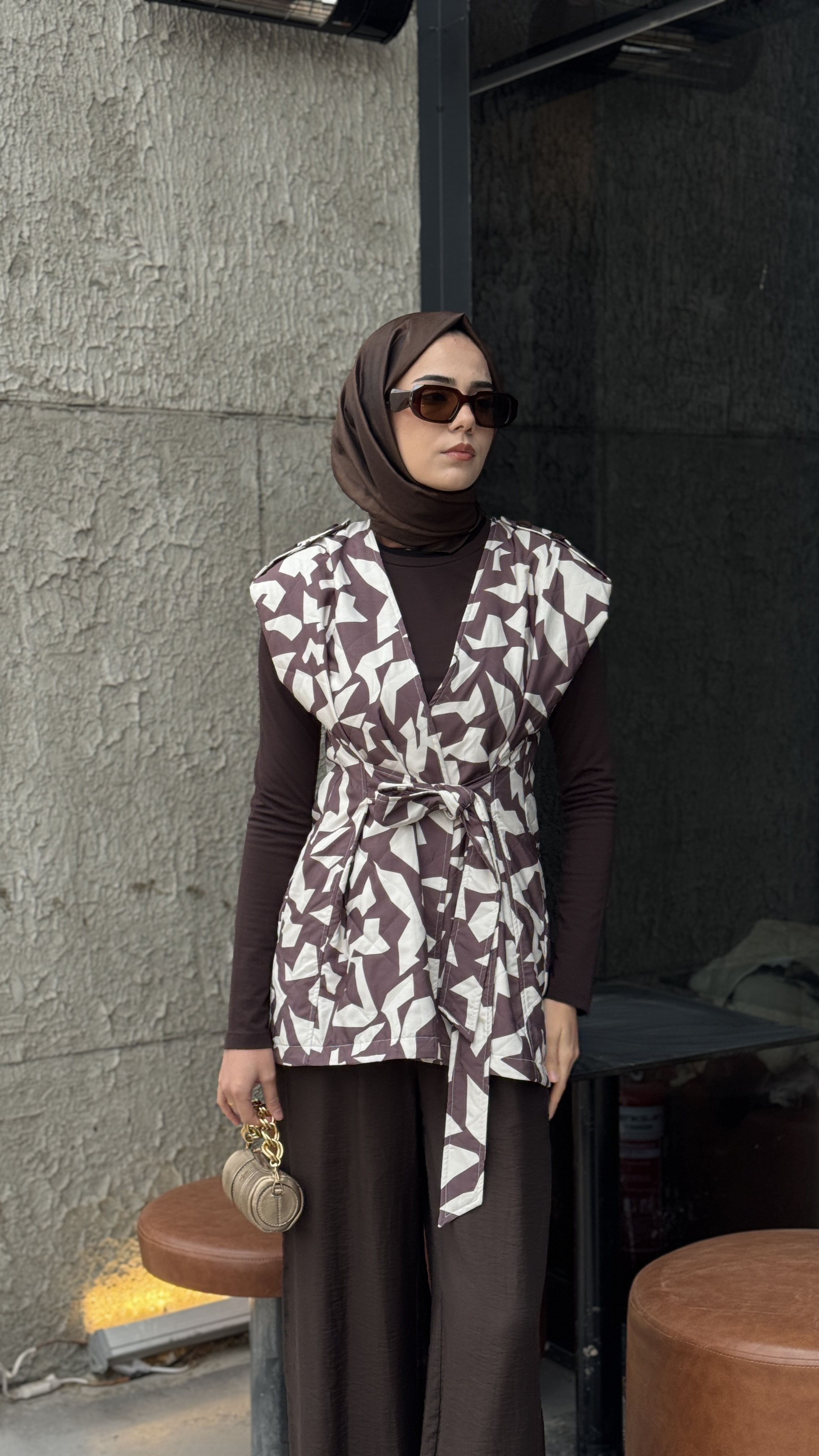 Almarwah Desenli Kuşaklı Yelek 405015