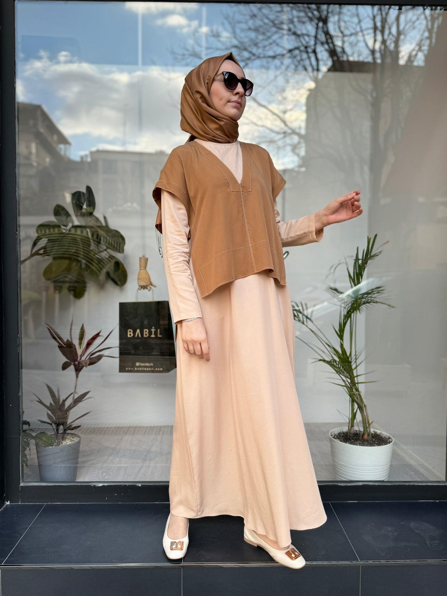 Almarwah Detaylı Elbise Camel 303725