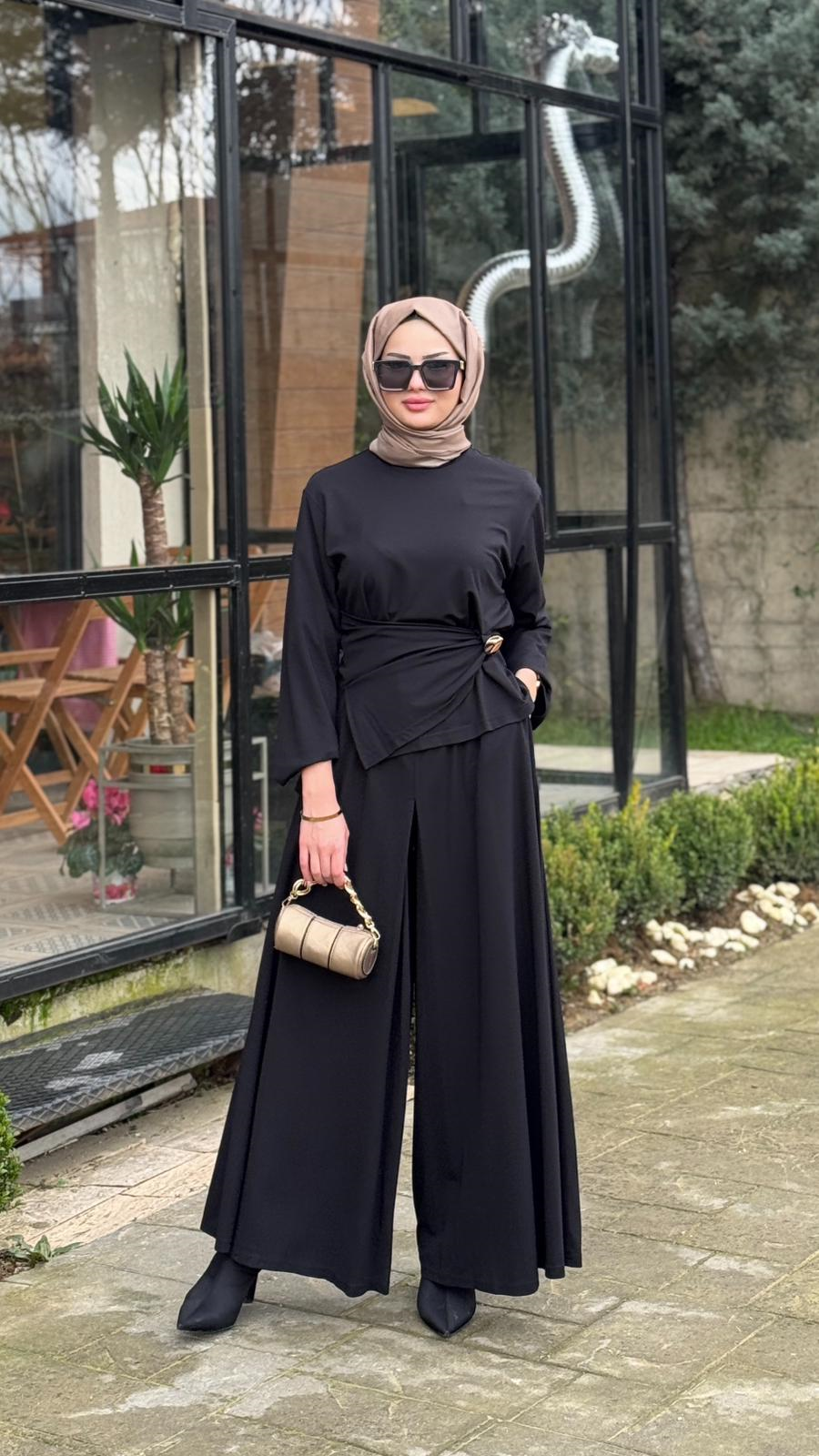 Almarwah Drapeli Broş Detaylı Pantolonlu Takım 202946